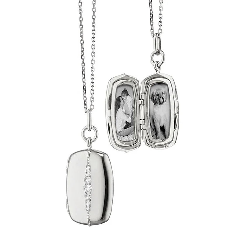 MONICA RICH KOSANN Slim Rectangle "Kate" Locket Necklace with Sapphires