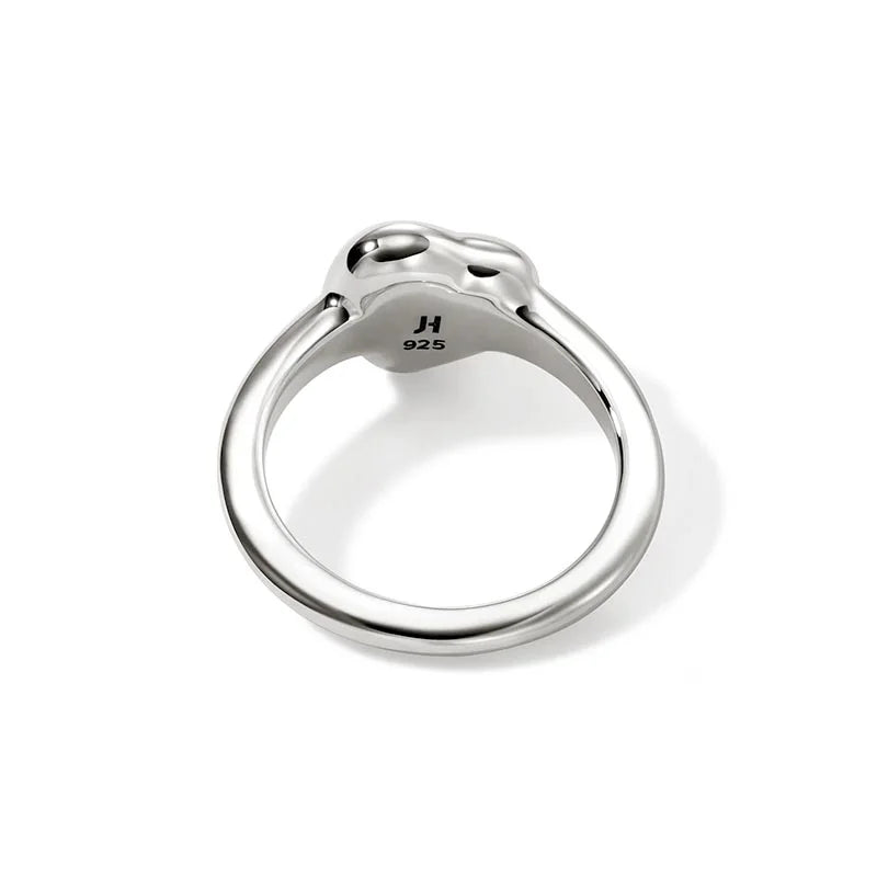 Pebble Heart Ring, Sterling Silver, Diamonds