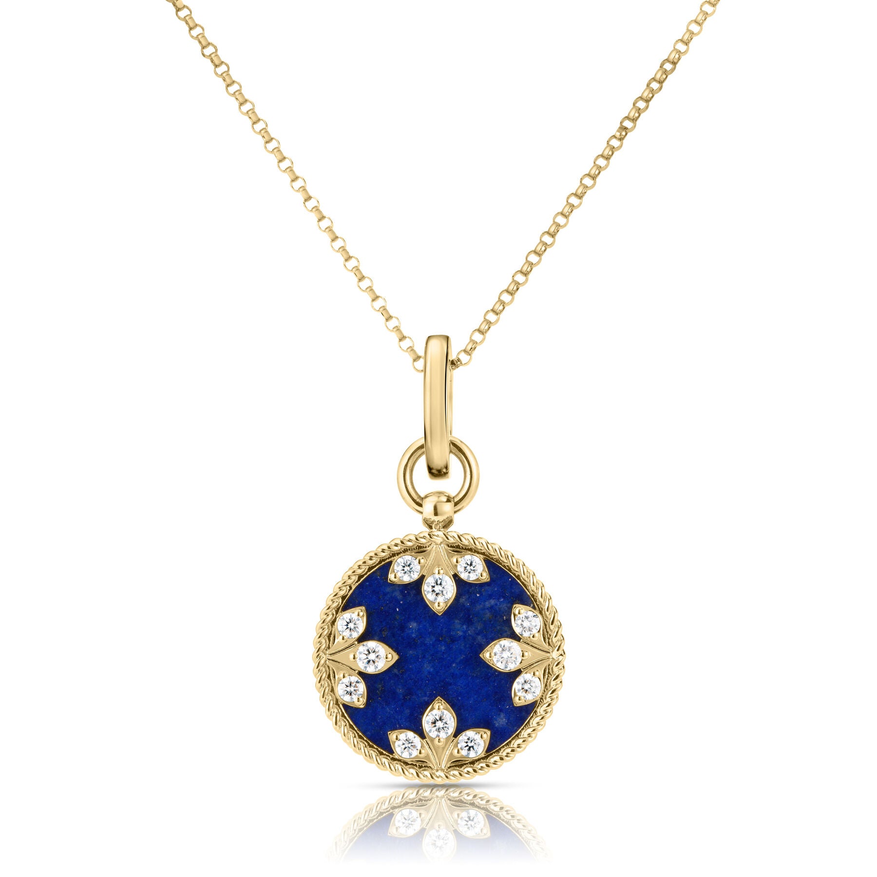 ROBERTO COIN 18K YELLOW GOLD VENETIAN MEDALLIONS MEDIUM DIAMOND AND LAPIS NECKLACE
