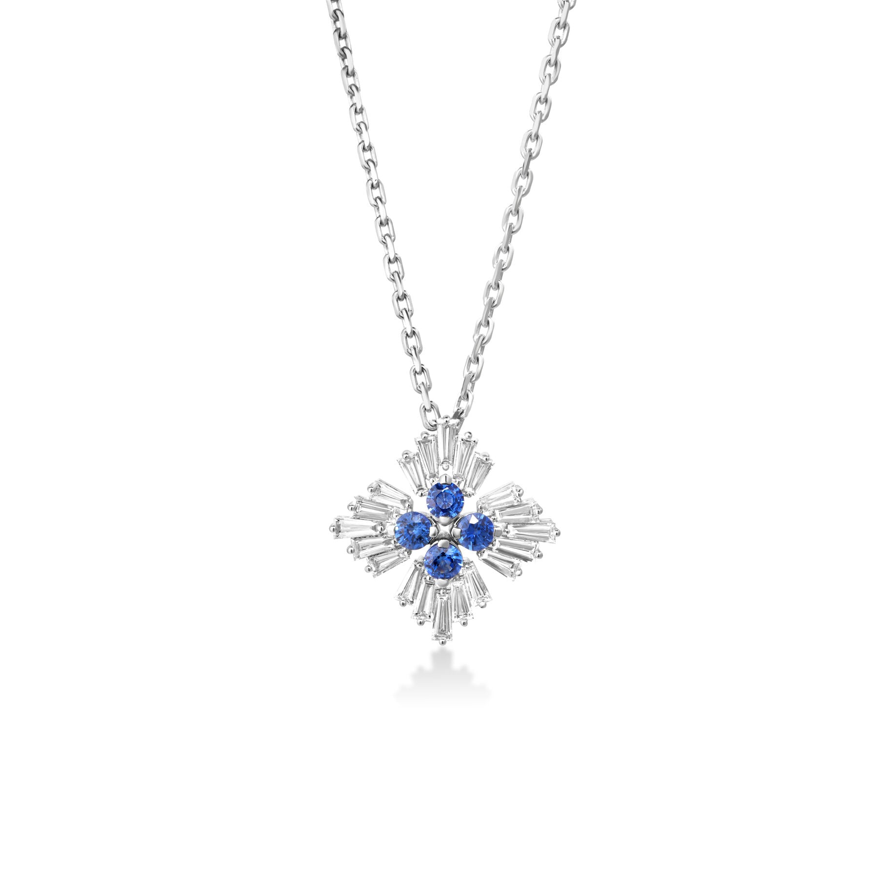 ROBERTO COIN 18K WHITE GOLD DIAMOND 0.7CT PRINCESS & BLUE SAPPHIRE NECKLACE