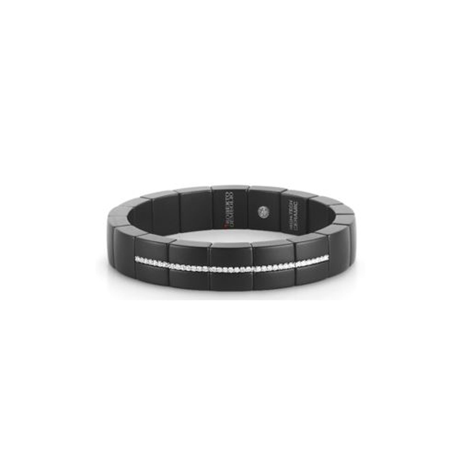 ROBERTO DEMEGLIO SQUARE BLACK CERAMIC STRETCH BRACELET WITH 5 DIAMOND BARS