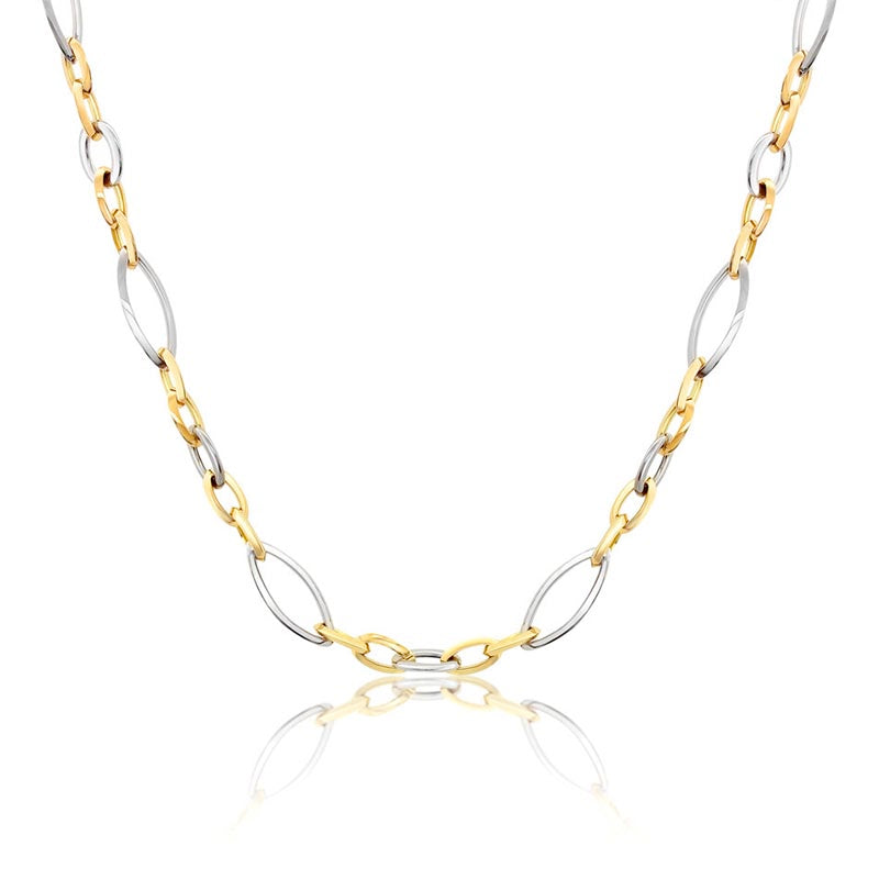 Diamond Design Italian Gold Alternating Link Necklace