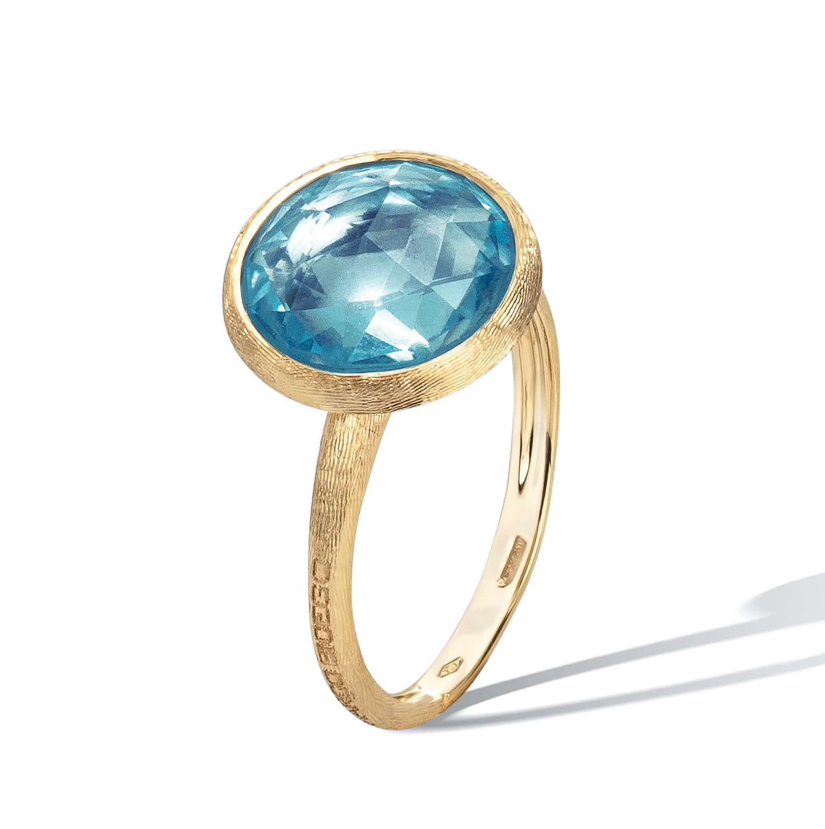 MARCO BICEGO JAIPUR COLOUR 18K YELLOW GOLD CYAN TOPAZ RING, SIZE 7