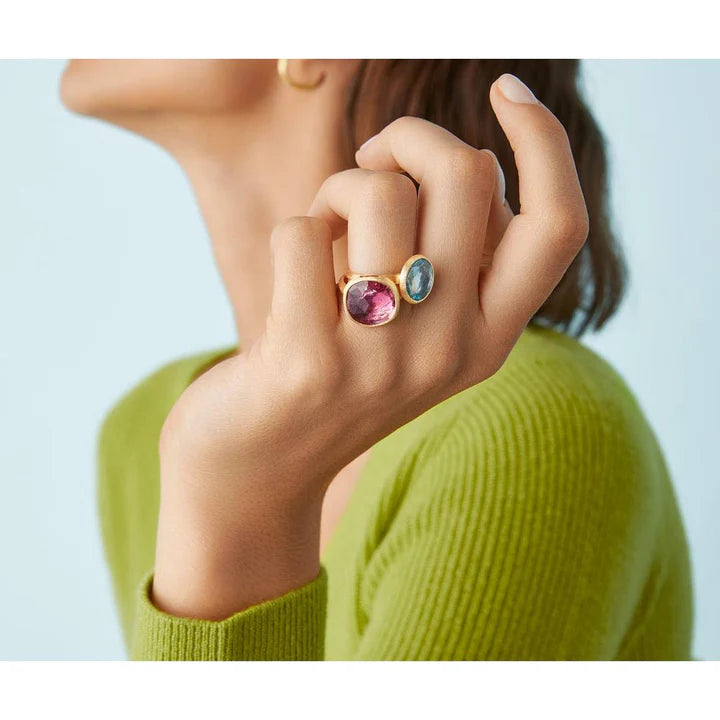 MARCO BICEGO JAIPUR COLOUR 18K YELLOW GOLD CYAN TOPAZ RING, SIZE 7
