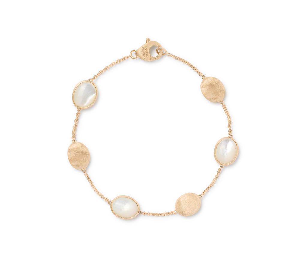MARCO BICEGO SIVIGLIA 18K YELLOW GOLD BRACELET WITH OVALS AND MOTHER OF PEARL, SIZE 7.25