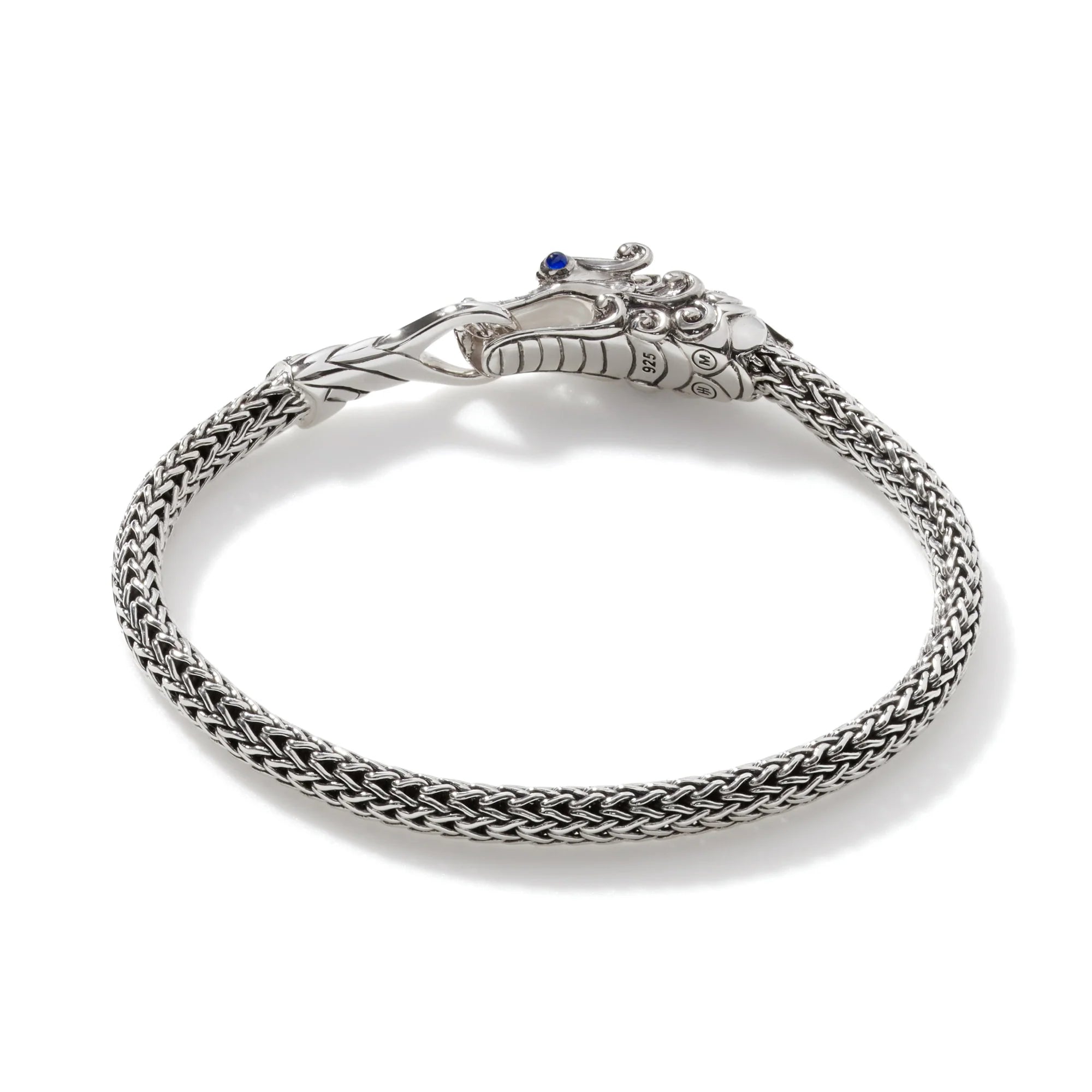 (BBS601334BLSBN) JOHN HARDY STERLING SILVER LEGENDS NAGA 5MM WITH BLACK SAPPHIRE, BLACK SPINEL AND BLUE SAPPHIRE EYES SIZE SMALL