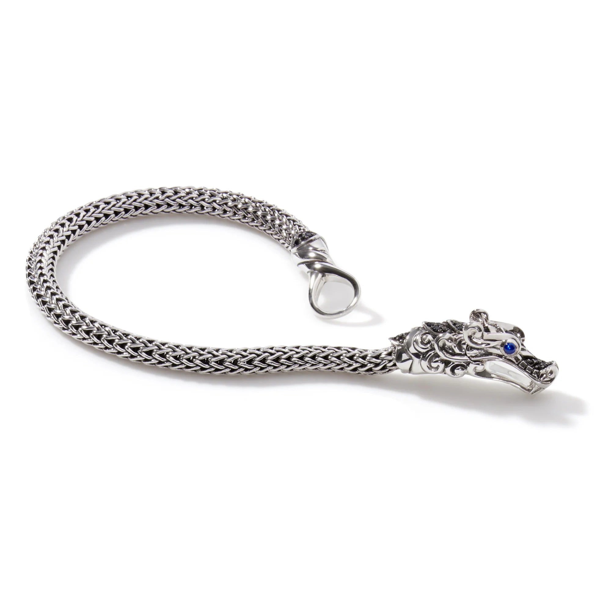 (BBS601334BLSBN) JOHN HARDY STERLING SILVER LEGENDS NAGA 5MM WITH BLACK SAPPHIRE, BLACK SPINEL AND BLUE SAPPHIRE EYES SIZE SMALL