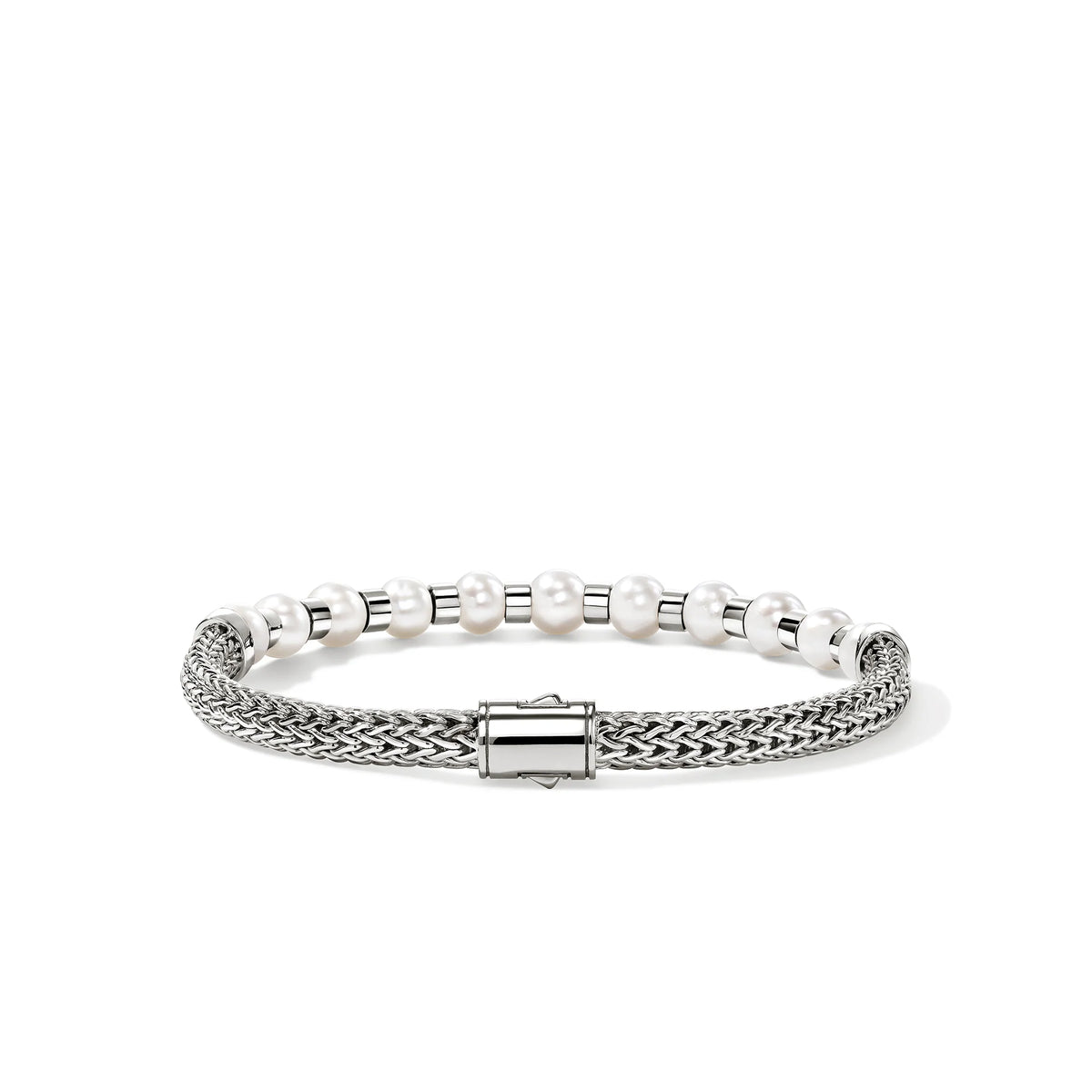 JOHN HARDY ESSENTIALS SILVER PEARL 5MM EXTRA SMALL CHAIN BRACELET WITH 5.5-6MM AND 6-6.5MM CULTURED FRESH WATER PEARLS WITH PUSHER CLASP SIZE M
