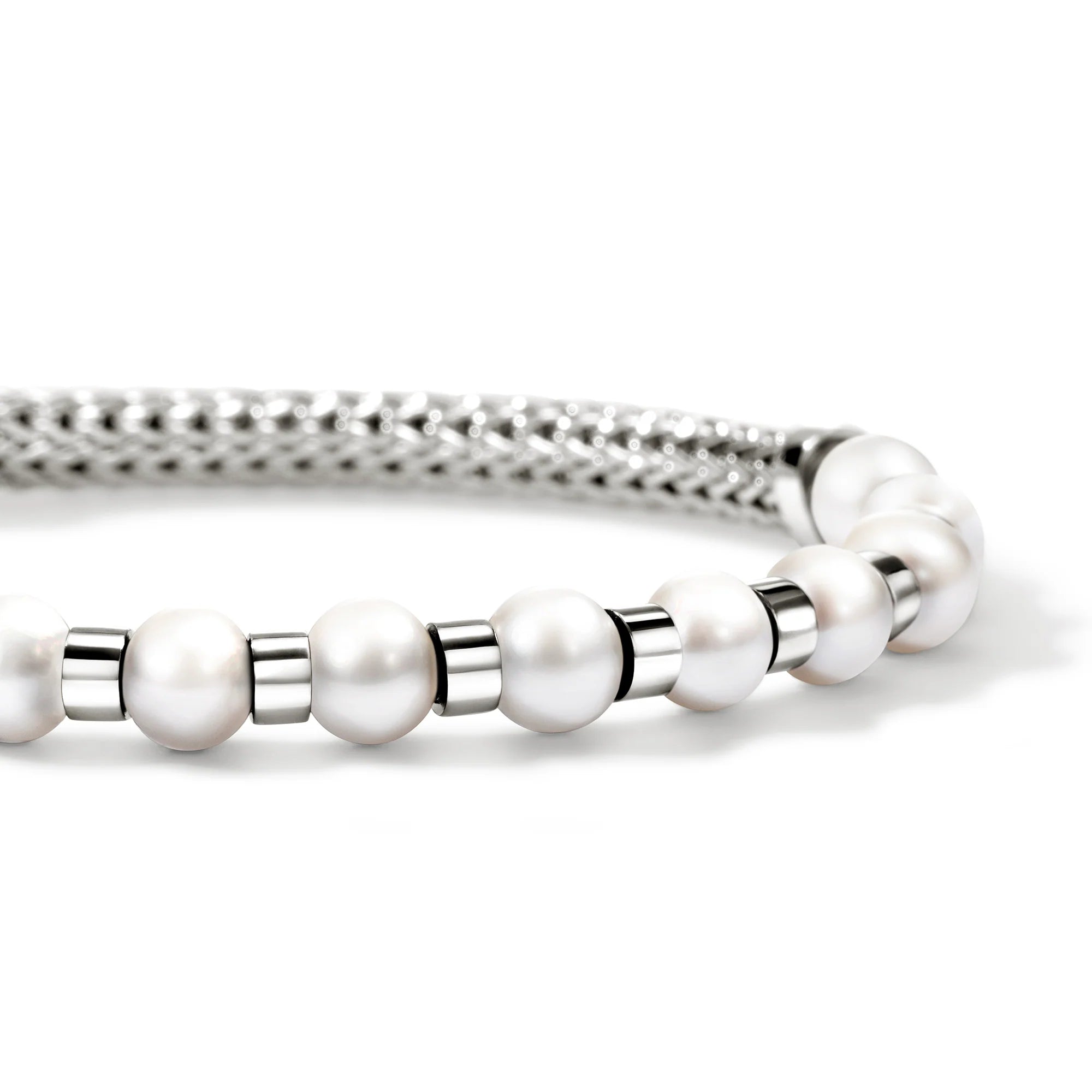 JOHN HARDY ESSENTIALS SILVER PEARL 5MM EXTRA SMALL CHAIN BRACELET WITH 5.5-6MM AND 6-6.5MM CULTURED FRESH WATER PEARLS WITH PUSHER CLASP SIZE M