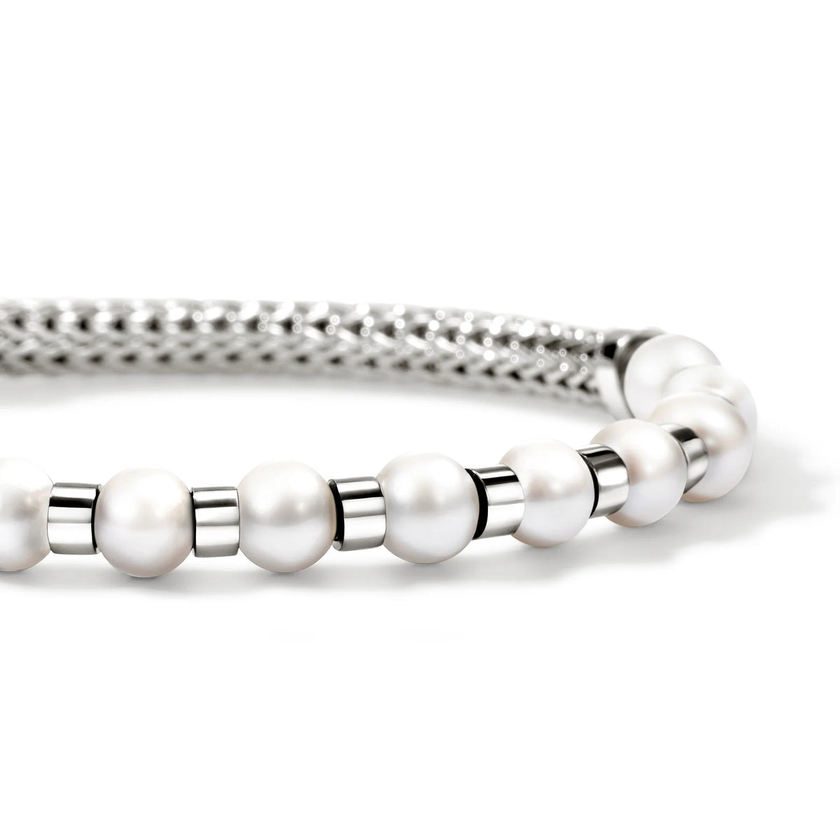 JOHN HARDY ESSENTIALS SILVER PEARL 5MM EXTRA SMALL CHAIN BRACELET WITH 5.5-6MM AND 6-6.5MM CULTURED FRESH WATER PEARLS WITH PUSHER CLASP SIZE M