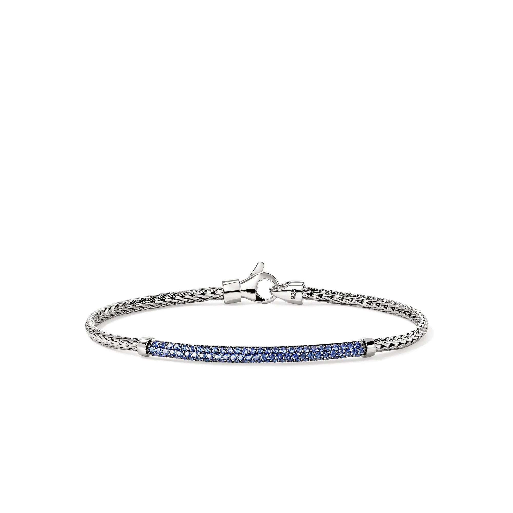 JOHN HARDY ESSENTIALS SILVER 2.5MM BRACELET WITH BLUE SAPPHIRES WITH LOBSTER CLASP, SIZE M.