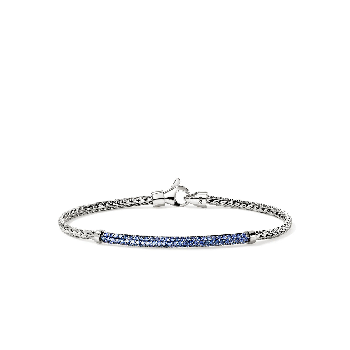 JOHN HARDY ESSENTIALS SILVER 2.5MM BRACELET WITH BLUE SAPPHIRES WITH LOBSTER CLASP, SIZE M.