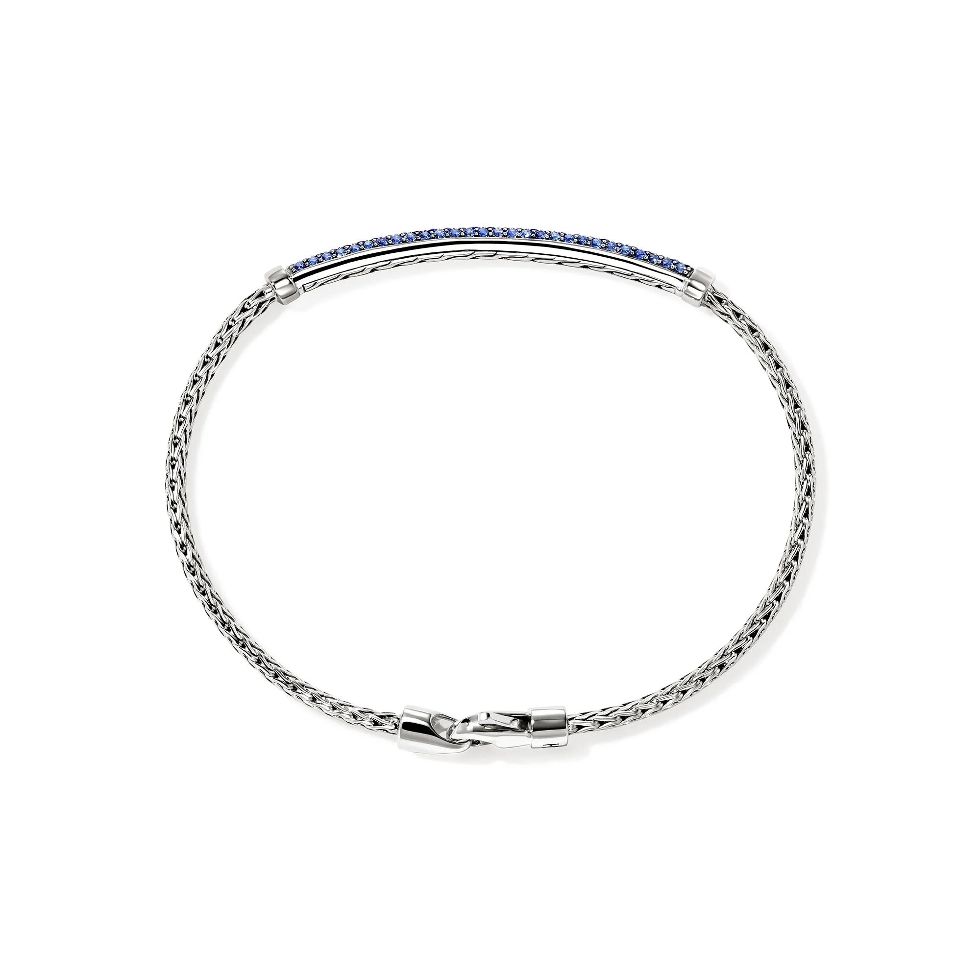 JOHN HARDY ESSENTIALS SILVER 2.5MM BRACELET WITH BLUE SAPPHIRES WITH LOBSTER CLASP, SIZE M.