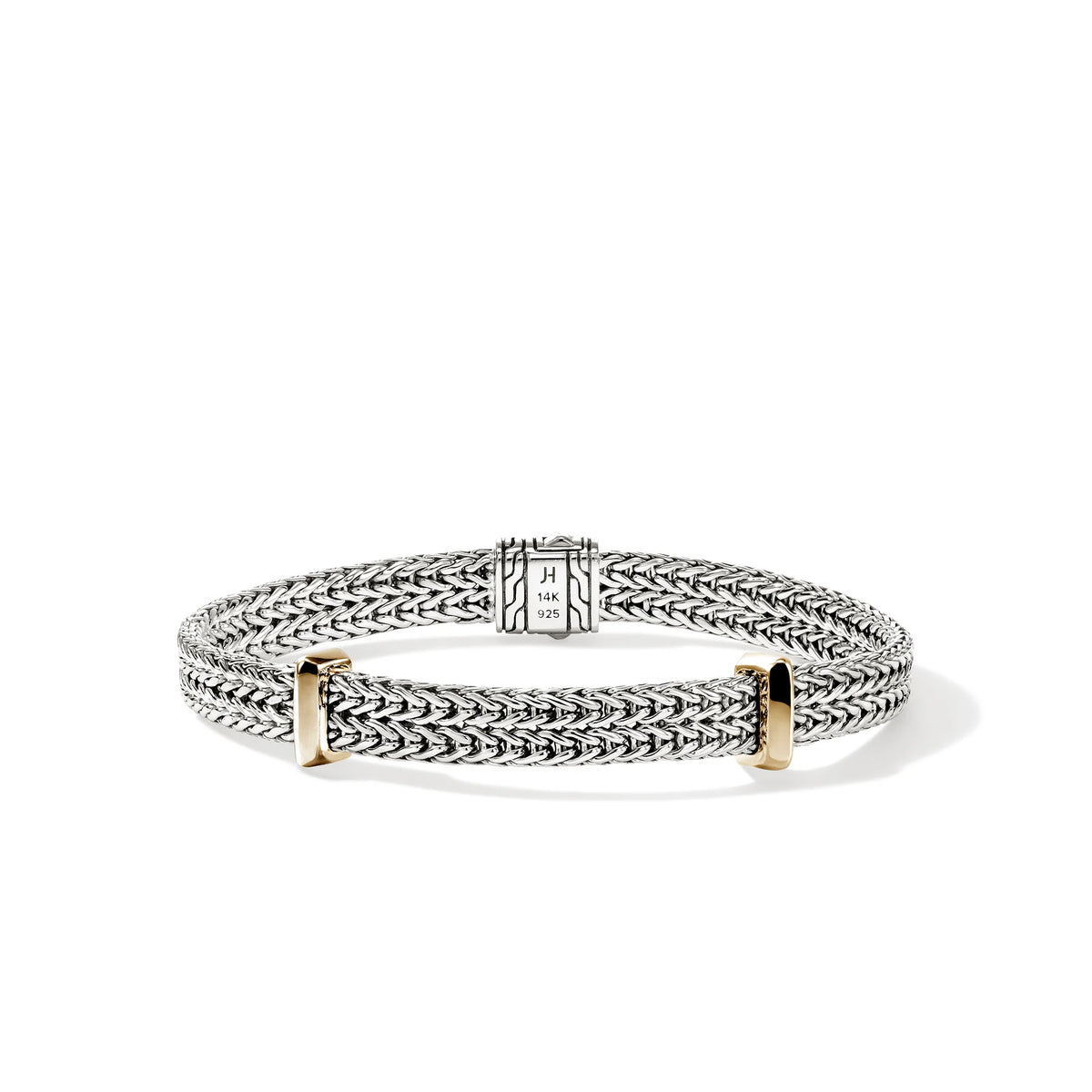JOHN HARDY ICON LINK 14K GOLD AND STERLING SILVER 6MM FLAT CHAIN BRACELET, SIZE MEDIUM