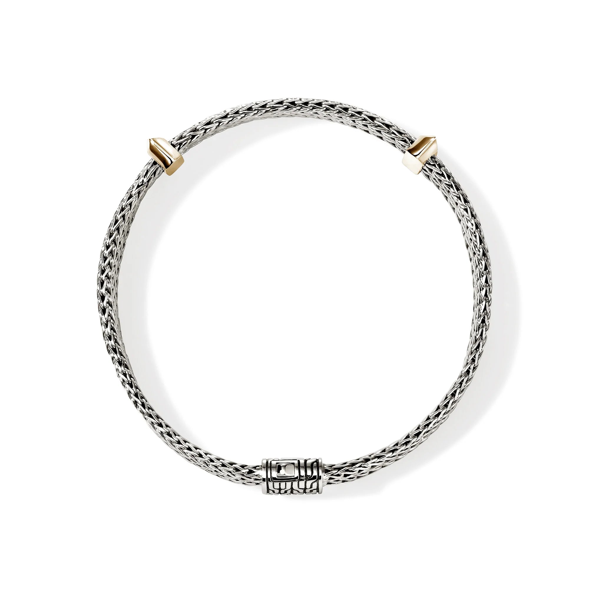 JOHN HARDY ICON LINK 14K GOLD AND STERLING SILVER 6MM FLAT CHAIN BRACELET, SIZE MEDIUM