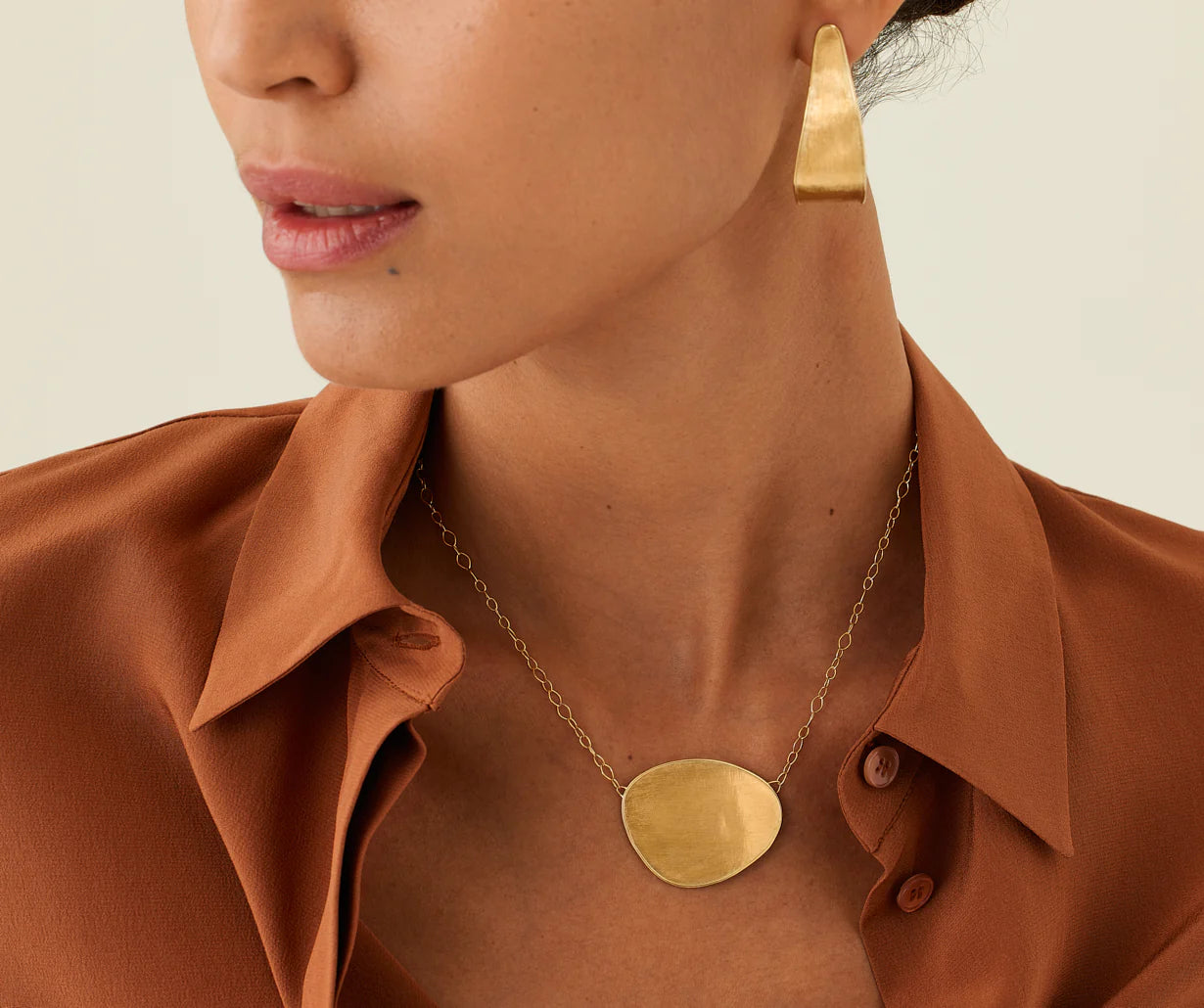 MARCO BICEGO 18K YELLOW GOLD LIGHTWEIGHT NECKLACE WITH CENTRAL ELEMENT, SIZE 16.5