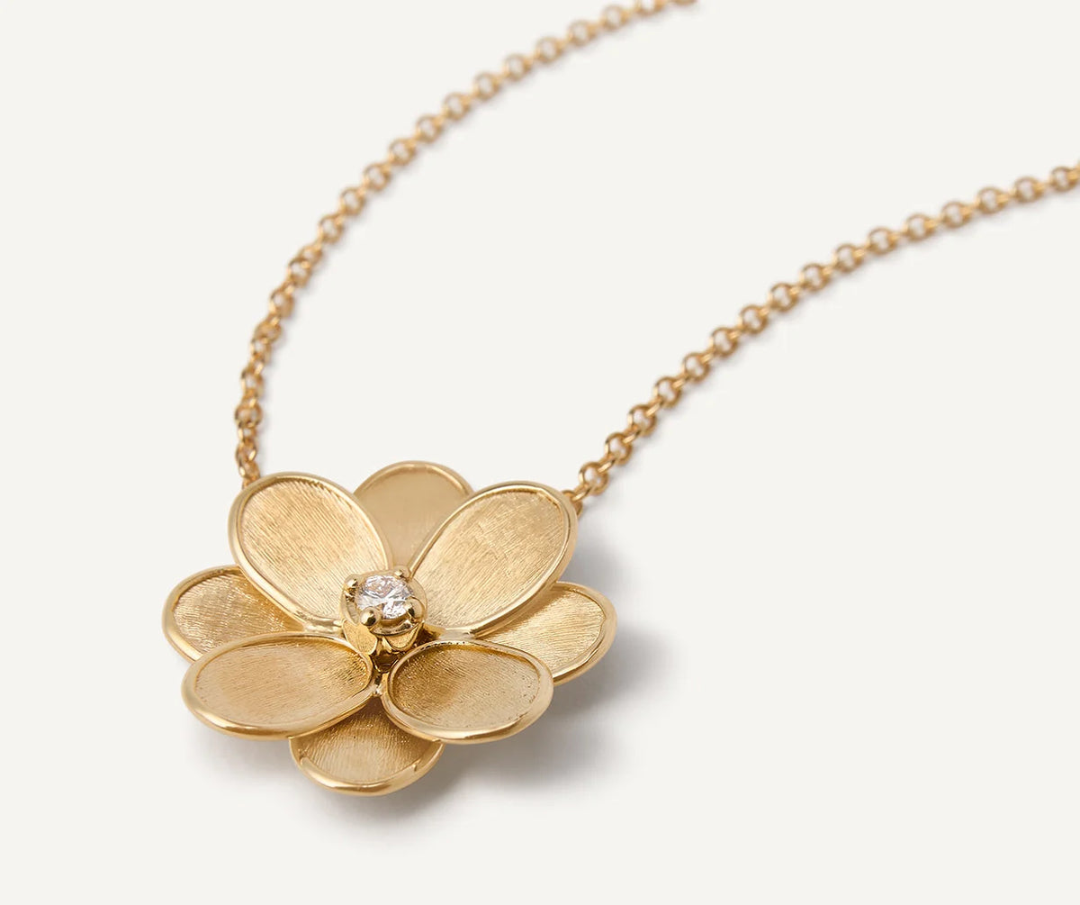 MARCO BICEGO PETALI 18K YELLOW GOLD FLOWER NECKLACE SET WITH A ROUND DIAMOND 0.08CT