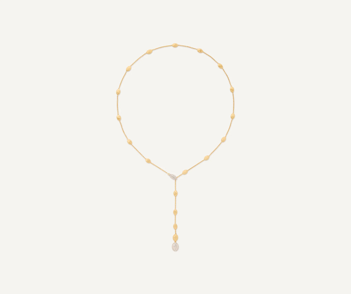 MARCO BICEGO SIVIGLIA 18K YELLOW AND WHITE GOLD LARIAT NECKLACE WITH DIAMONDS 0.36TW
