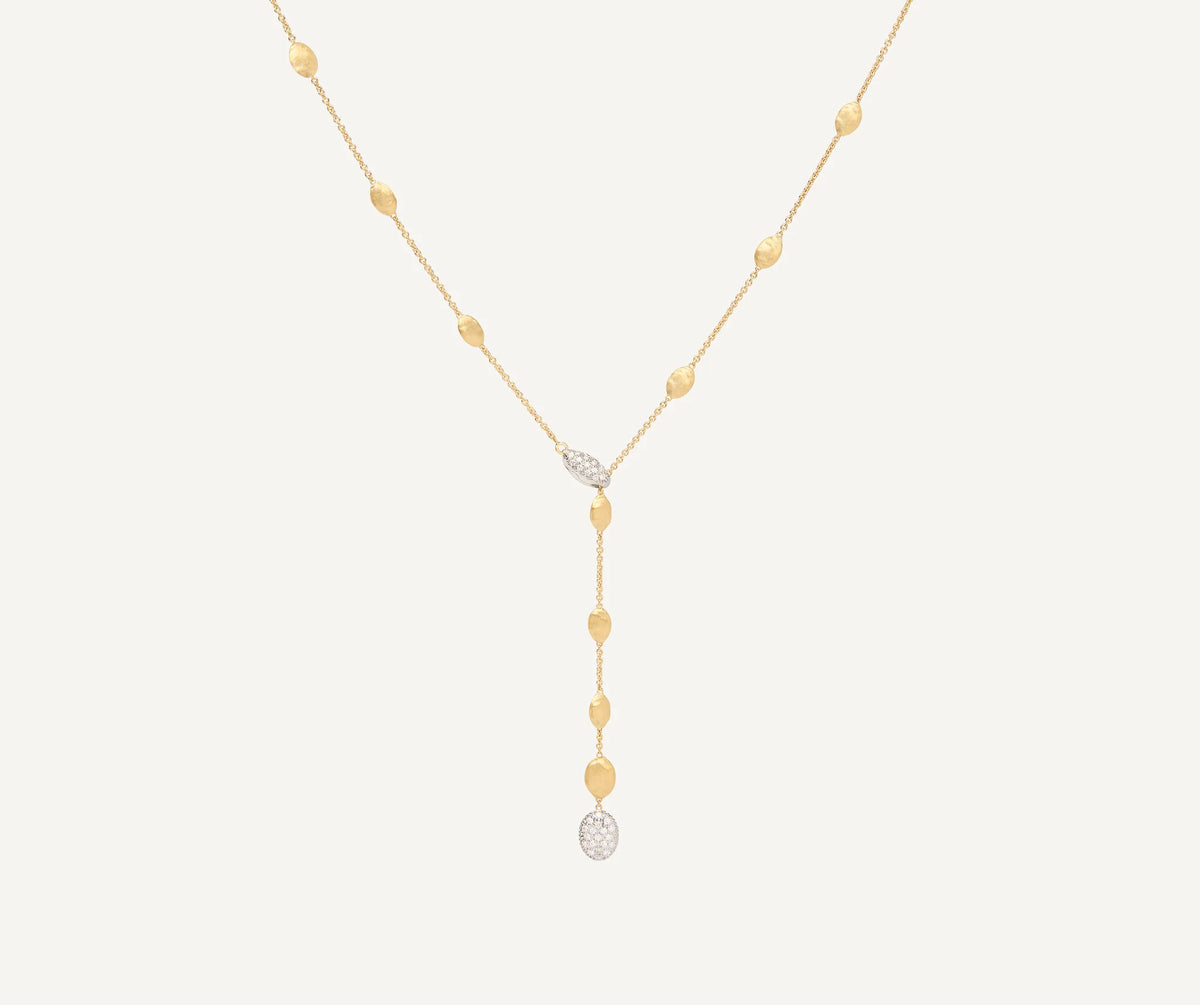 MARCO BICEGO SIVIGLIA 18K YELLOW AND WHITE GOLD LARIAT NECKLACE WITH DIAMONDS 0.36TW