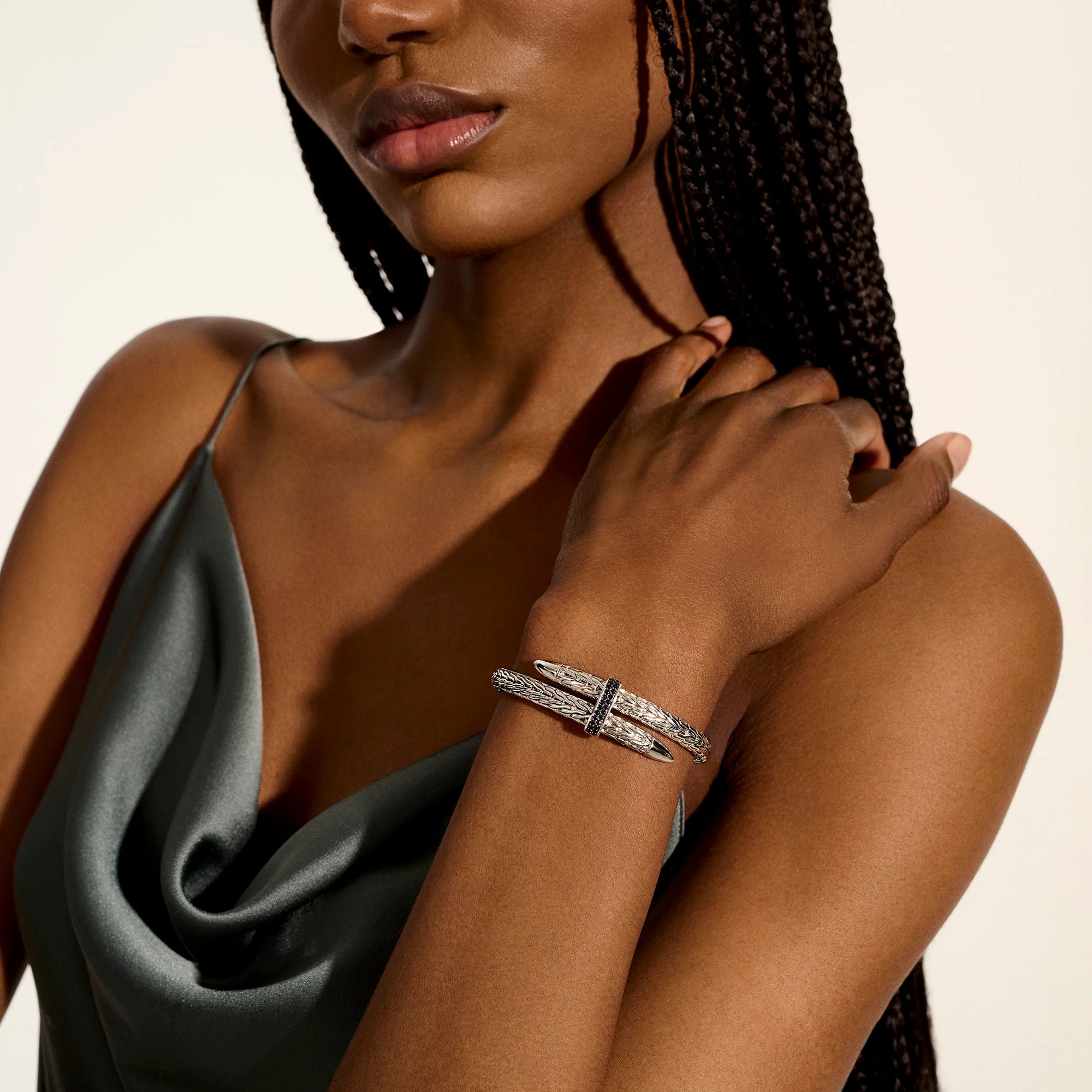 JOHN HARDY SPEAR FLEX CUFF, STERLING SILVER, GEMSTONES