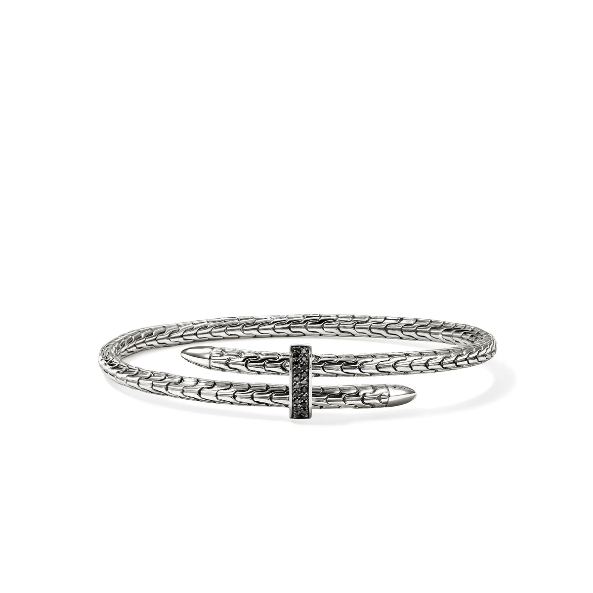 JOHN HARDY SPEAR FLEX CUFF, STERLING SILVER, BLACK SAPPHIRE, 4MM, SMALL