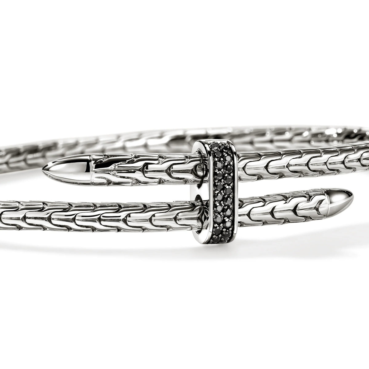 JOHN HARDY SPEAR FLEX CUFF, STERLING SILVER, BLACK SAPPHIRE, 4MM, MEDIUM