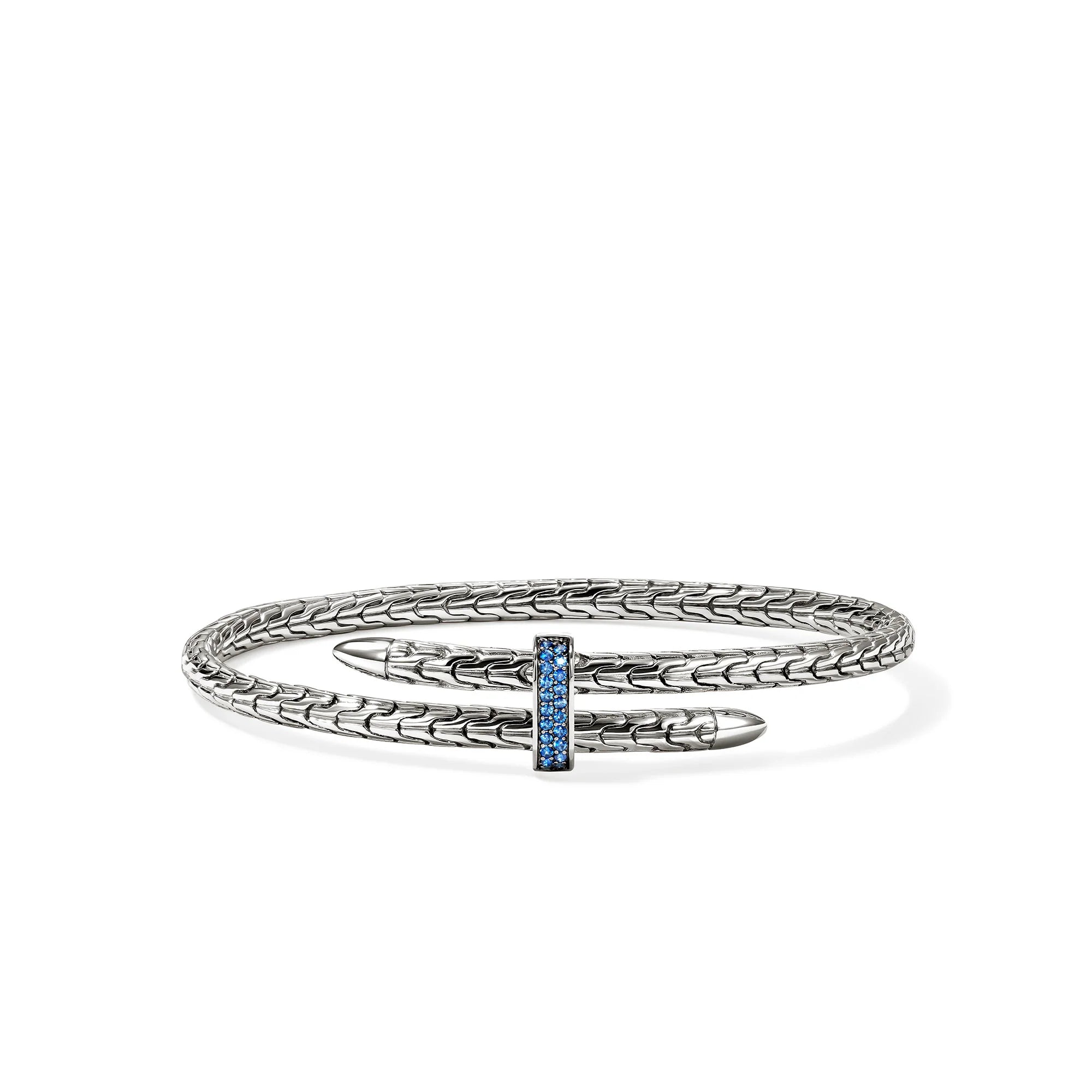 JOHN HARDY SPEAR FLEX CUFF, STERLING SILVER, BLUE SAPPHIRE, 4MM
