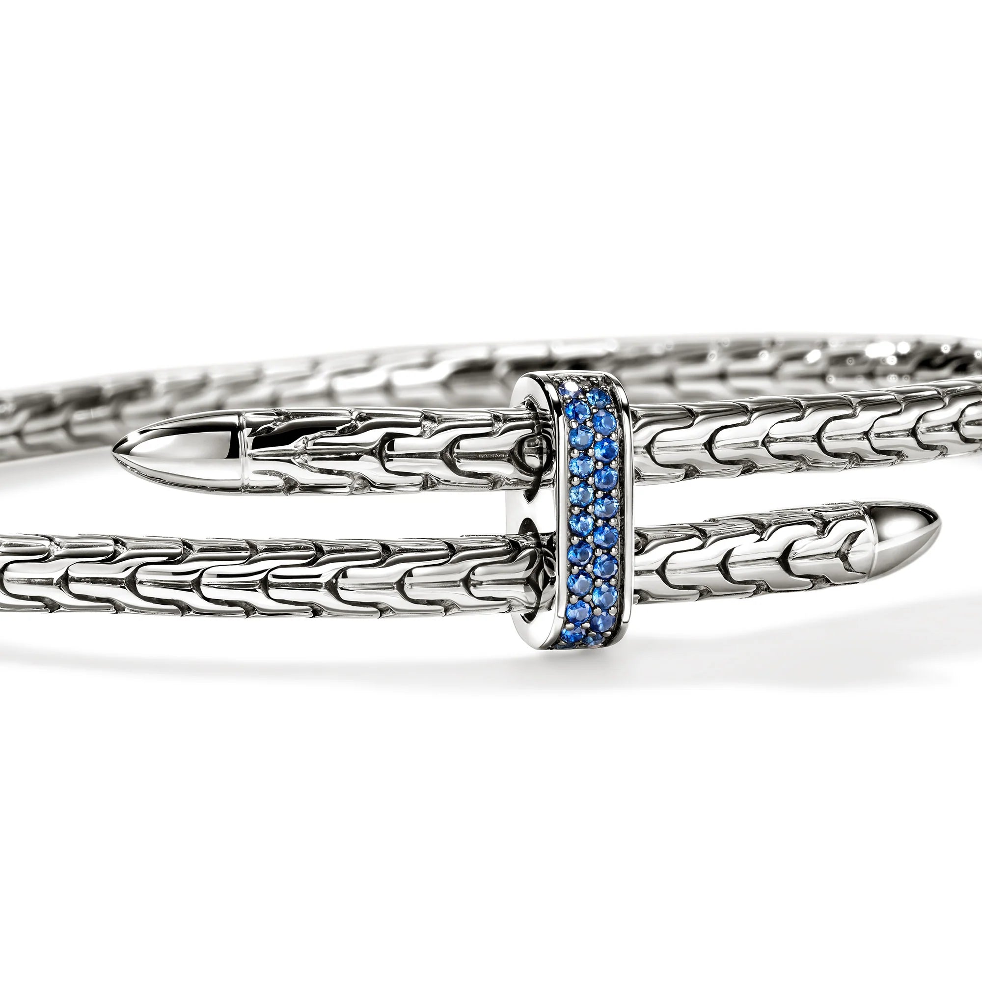 JOHN HARDY SPEAR FLEX CUFF, STERLING SILVER, BLUE SAPPHIRE, 4MM
