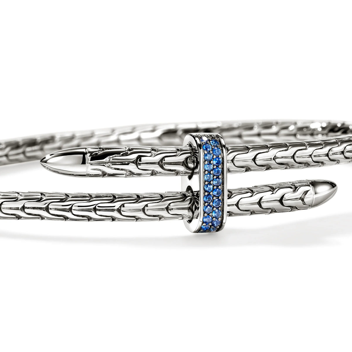 JOHN HARDY SPEAR FLEX CUFF, STERLING SILVER, BLUE SAPPHIRE, 4MM