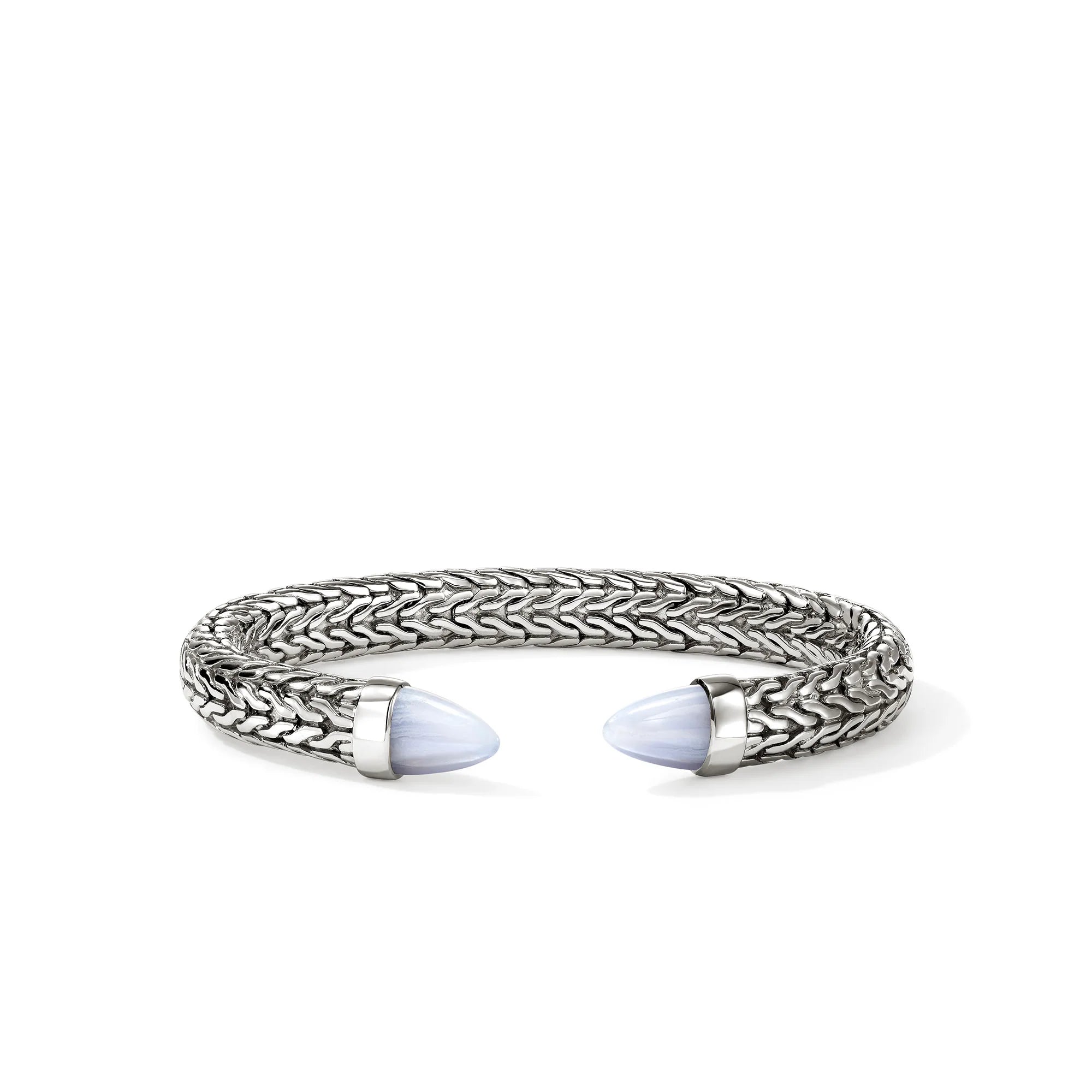 JOHN HARDY STERLING SILVER SPEAR FLEX CUFF WITH BLUE LACE AGATE, SIZE MEDIUM