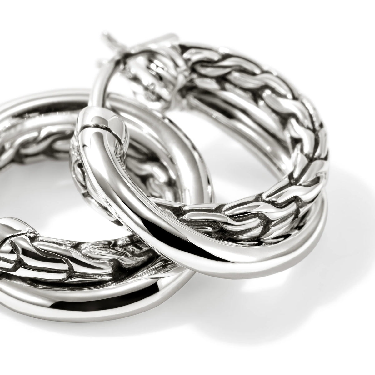 JOHN HARDY ESSENTIAL CROSSOVER HOOP EARRING, STERLING SILVER, 14.5MM