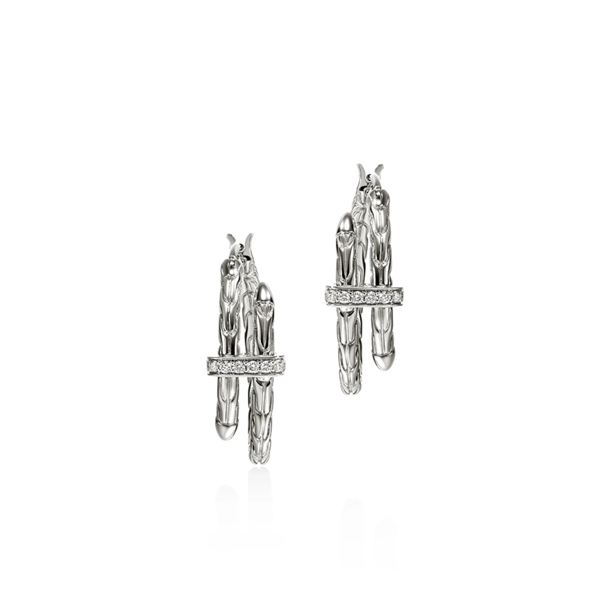 (EBP986742DI) JOHN HARDY SPEAR STERLING SILVER HOOP EARRINGS WITH DIAMOND ACCENTS, 0.12CT TW