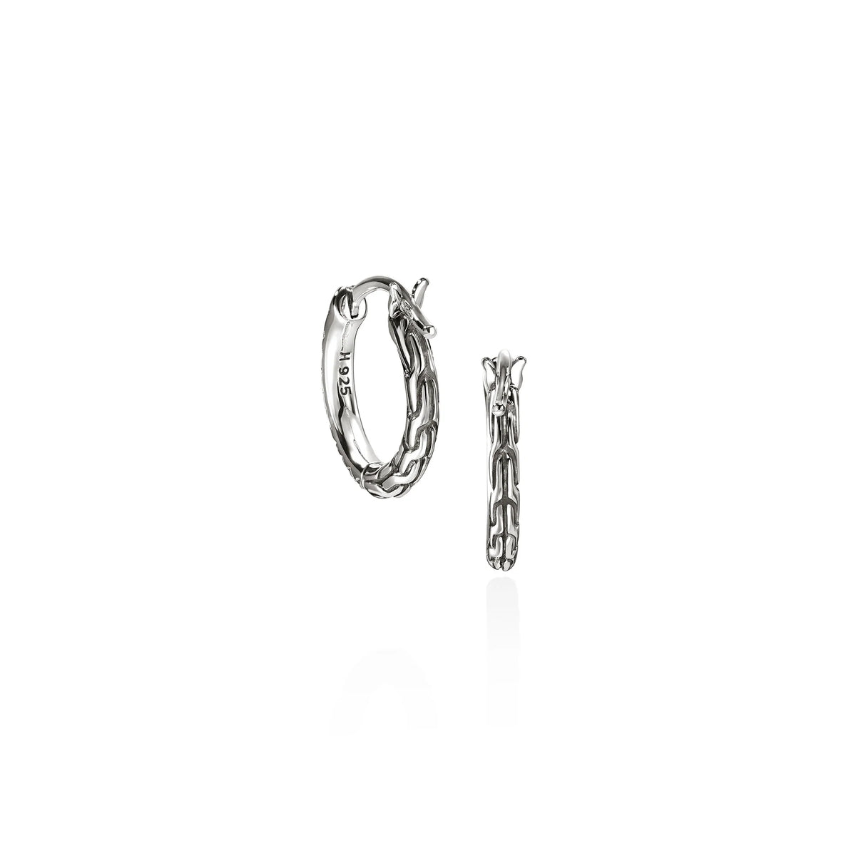 JOHN HARDY ESSENTIAL STERLING SILVER PAVE HOOP EARRINGS, NATURAL DIAMONDS 0.16CT TW.