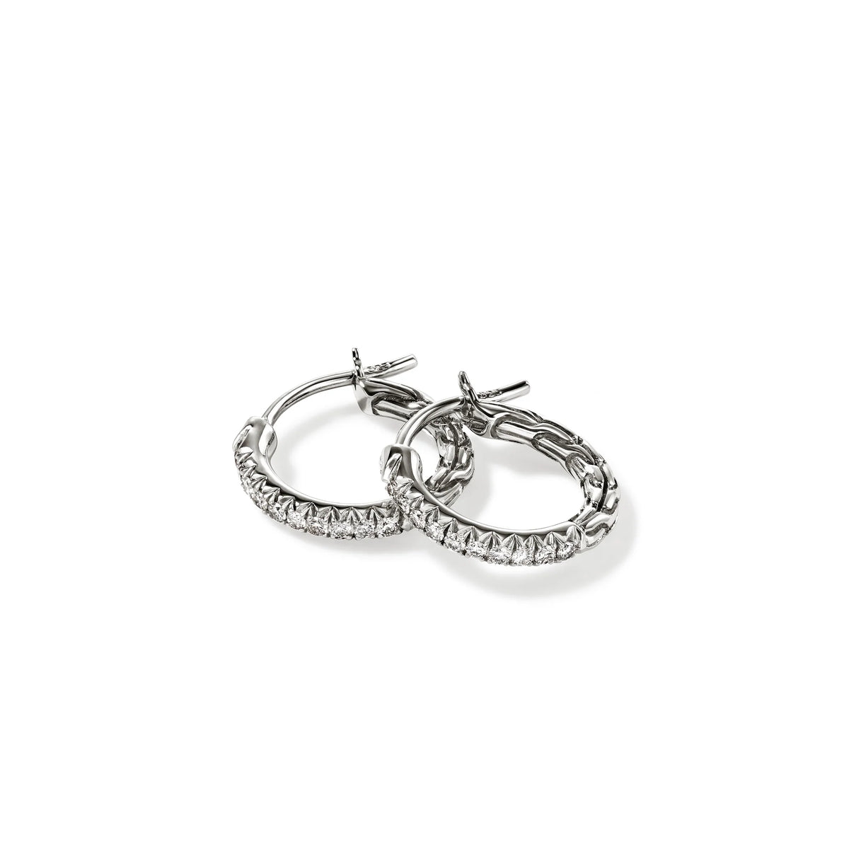 JOHN HARDY ESSENTIAL STERLING SILVER PAVE HOOP EARRINGS, NATURAL DIAMONDS 0.16CT TW.