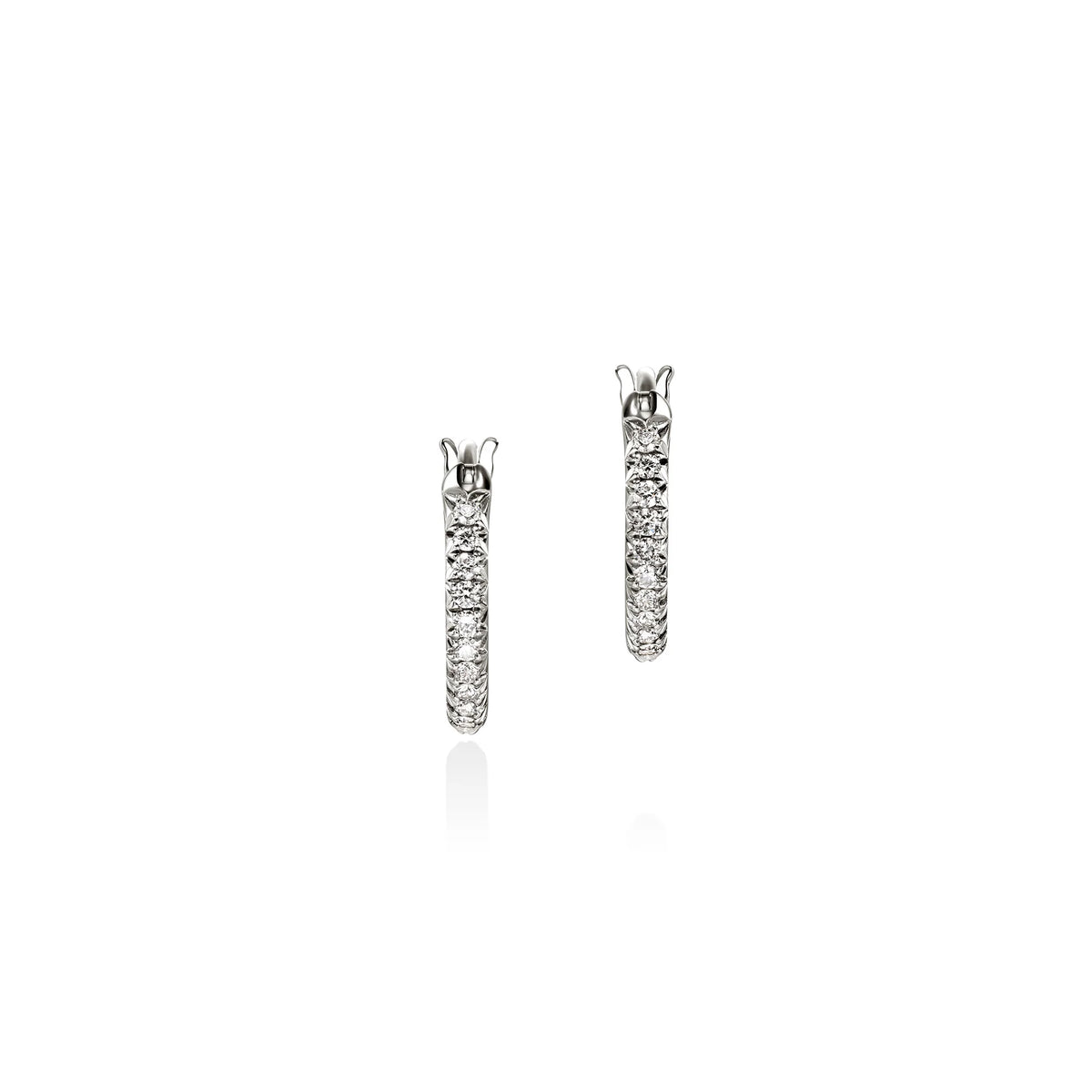 JOHN HARDY ESSENTIAL STERLING SILVER PAVE HOOP EARRINGS, NATURAL DIAMONDS 0.16CT TW.