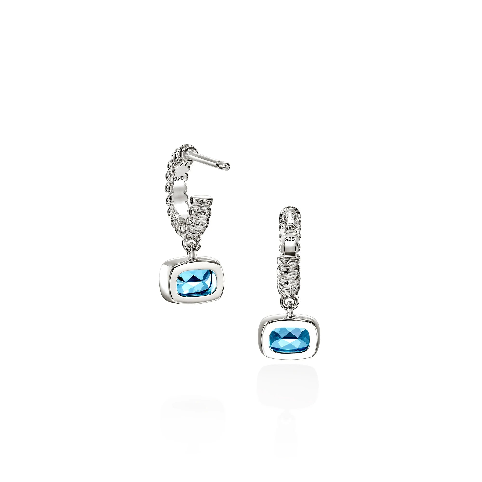 JOHN HARDY HESHI STERLIN SILVER DROP EARRINGS WITH 6X4 TREATED SWISS BLUE TOPAZ