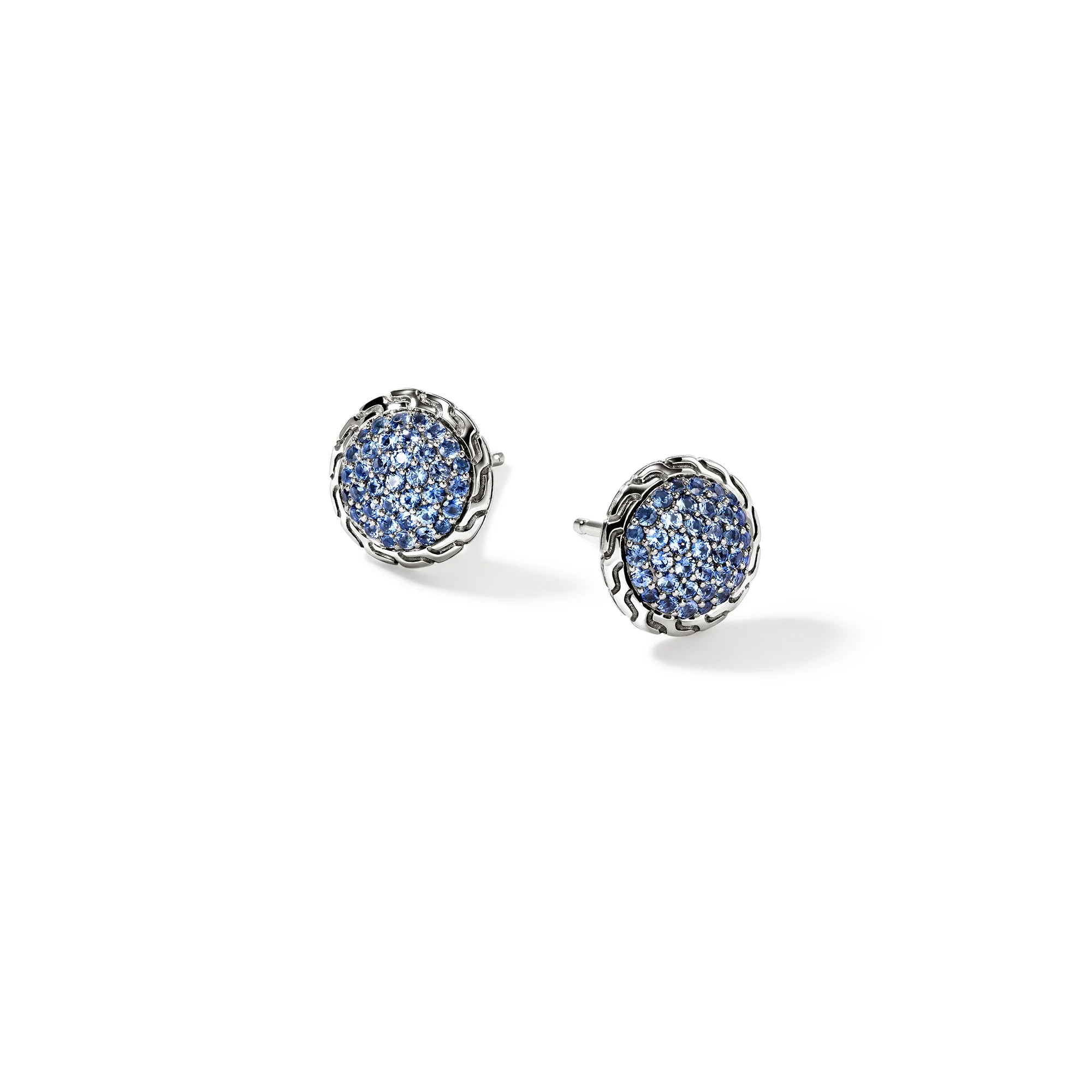 JOHN HARDY ESSENTIALS SILVER 10MM STUD EARRINGS WITH BLUE SAPPHIRES
