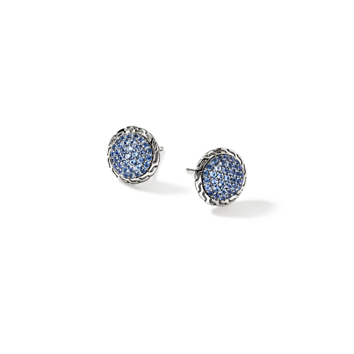 JOHN HARDY ESSENTIALS SILVER 10MM STUD EARRINGS WITH BLUE SAPPHIRES