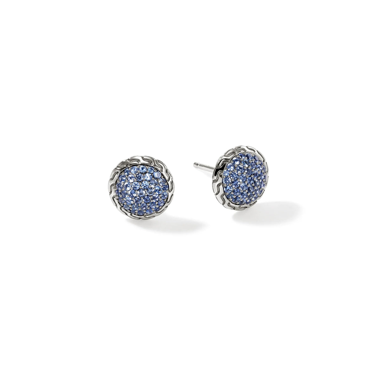 JOHN HARDY ESSENTIALS SILVER 10MM STUD EARRINGS WITH BLUE SAPPHIRES