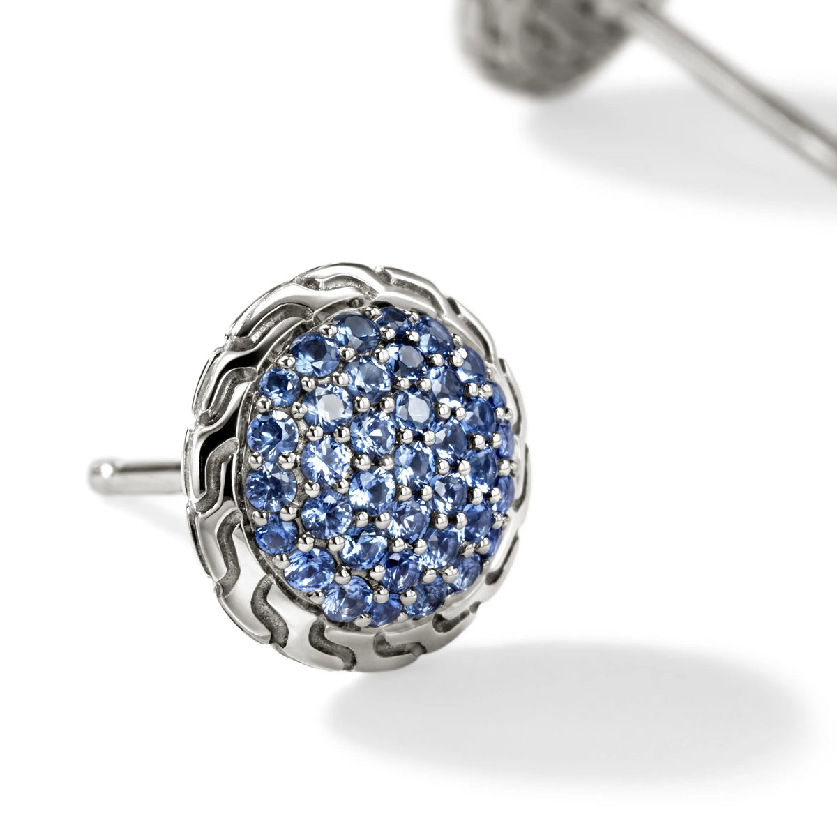 JOHN HARDY ESSENTIALS SILVER 10MM STUD EARRINGS WITH BLUE SAPPHIRES