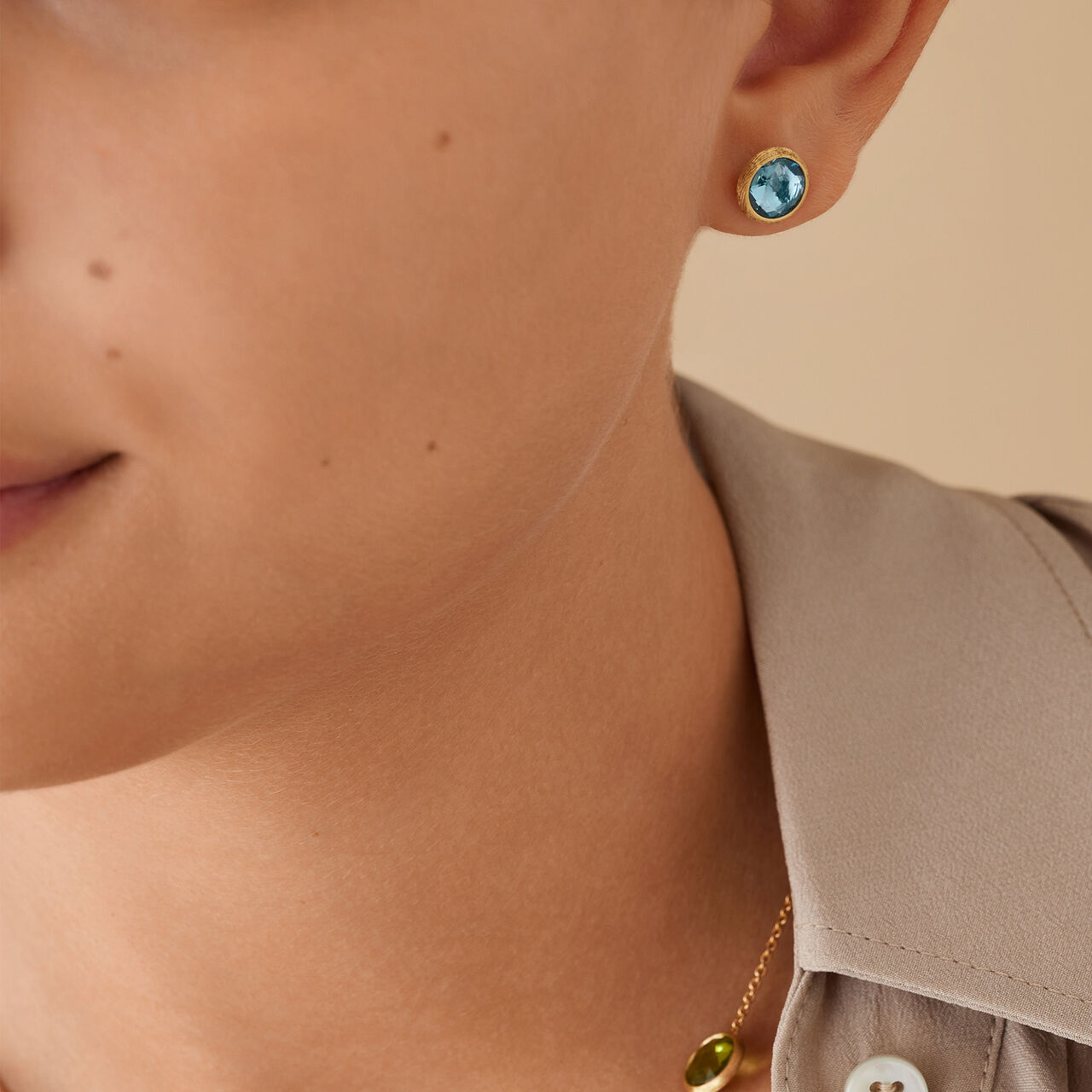 MARCO BICEGO 18K YELLOW GOLD EARRINGS WITH LARGE BLUE TOPAZ STUD EARRINGS