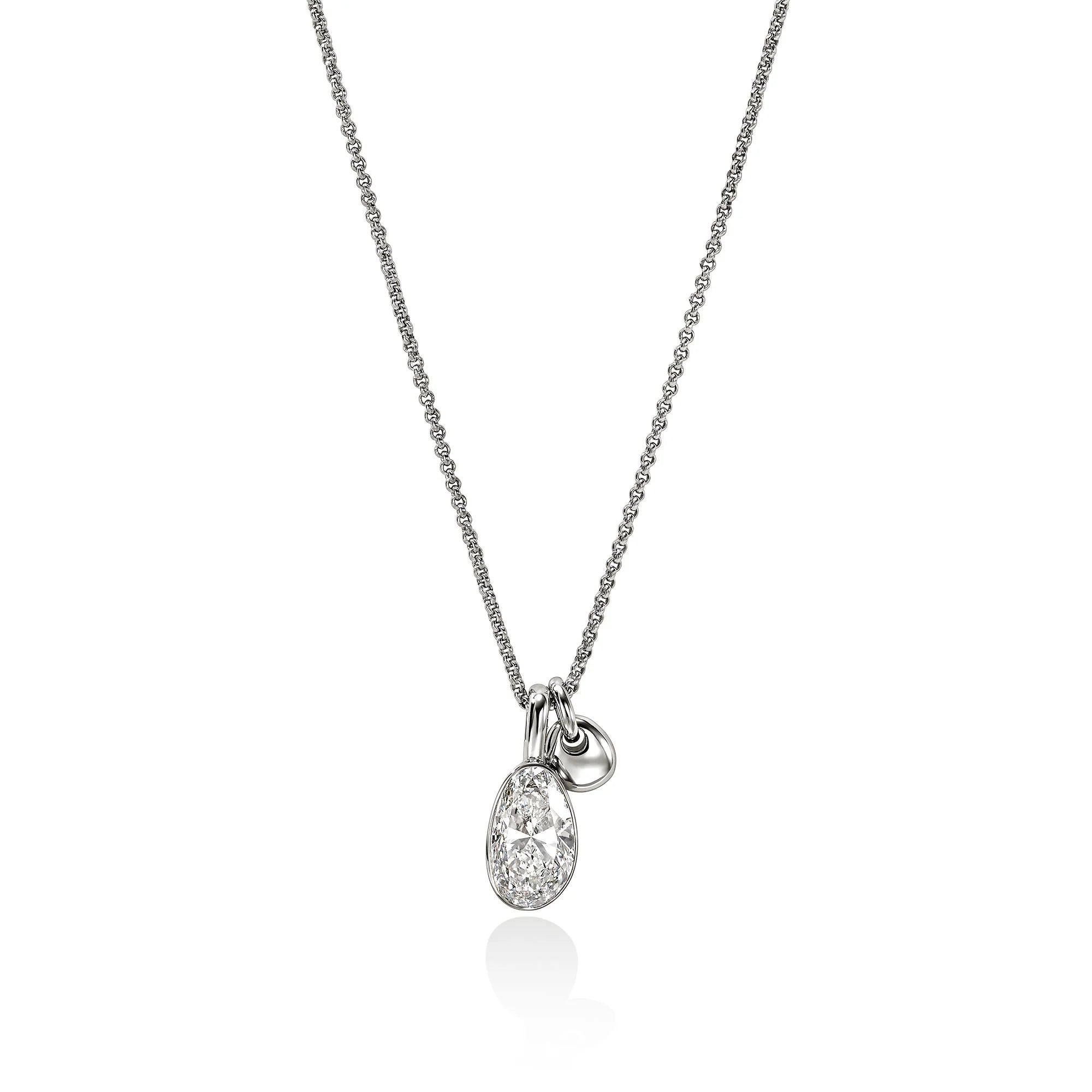 JOHN HARDY STERLING SILVER LOVESTRUCK LAB GROWN DIAMOND DOUBLE PEBBLE PENDANT ON A ROLO CHAIN 3.25CT TW