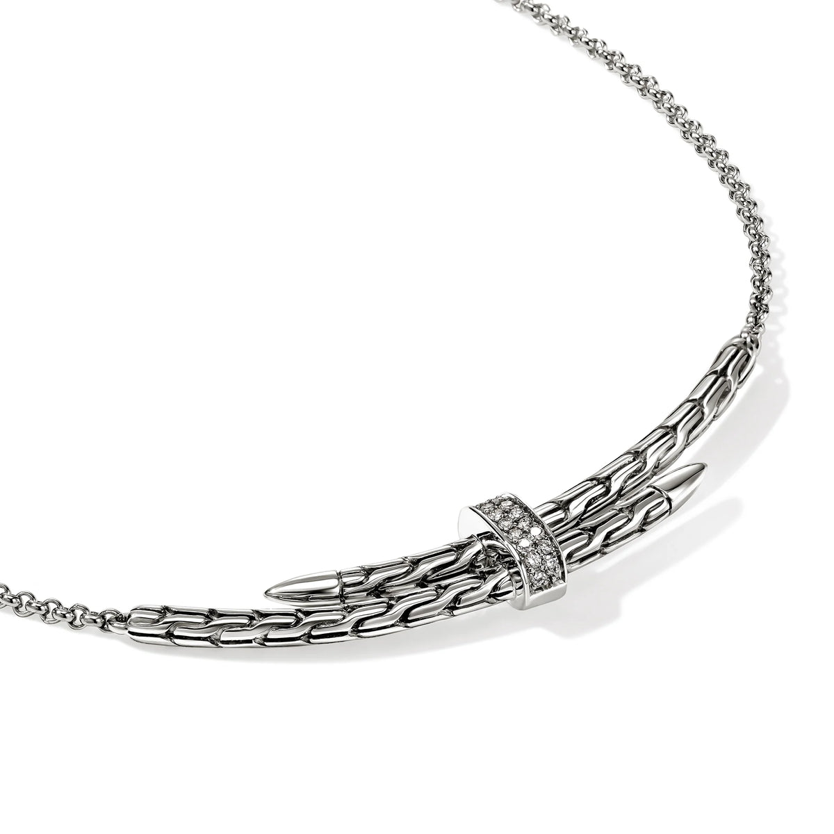 JOHN HARDY SPEAR STATION NECKLACE, STERLING SILVER, DIAMONDS