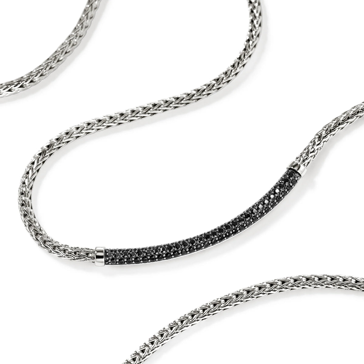 JOHN HARDY ESSENTIALS SILVER 2.5MM MINI CHAIN NECKLACE WITH TREATED BLACK SAPPHIRES, SIZE 16-18 ADJUSTABLE
