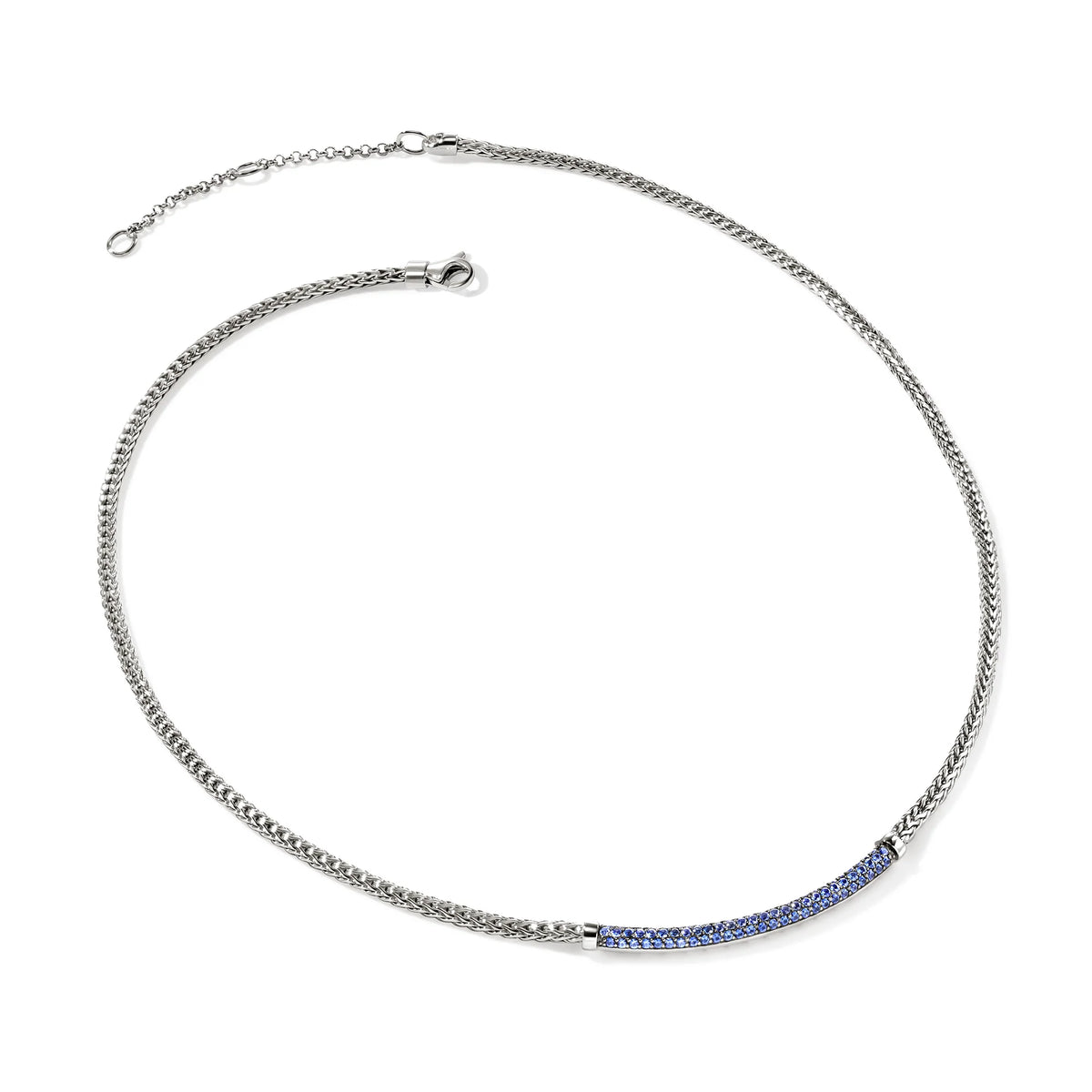 JOHN HARDY ESSENTIALS SILVER 2.5MM MINI CHAIN NECKLACE WITH BLUE SAPPHIRES, SIZE 16-18 ADJUSTABLE