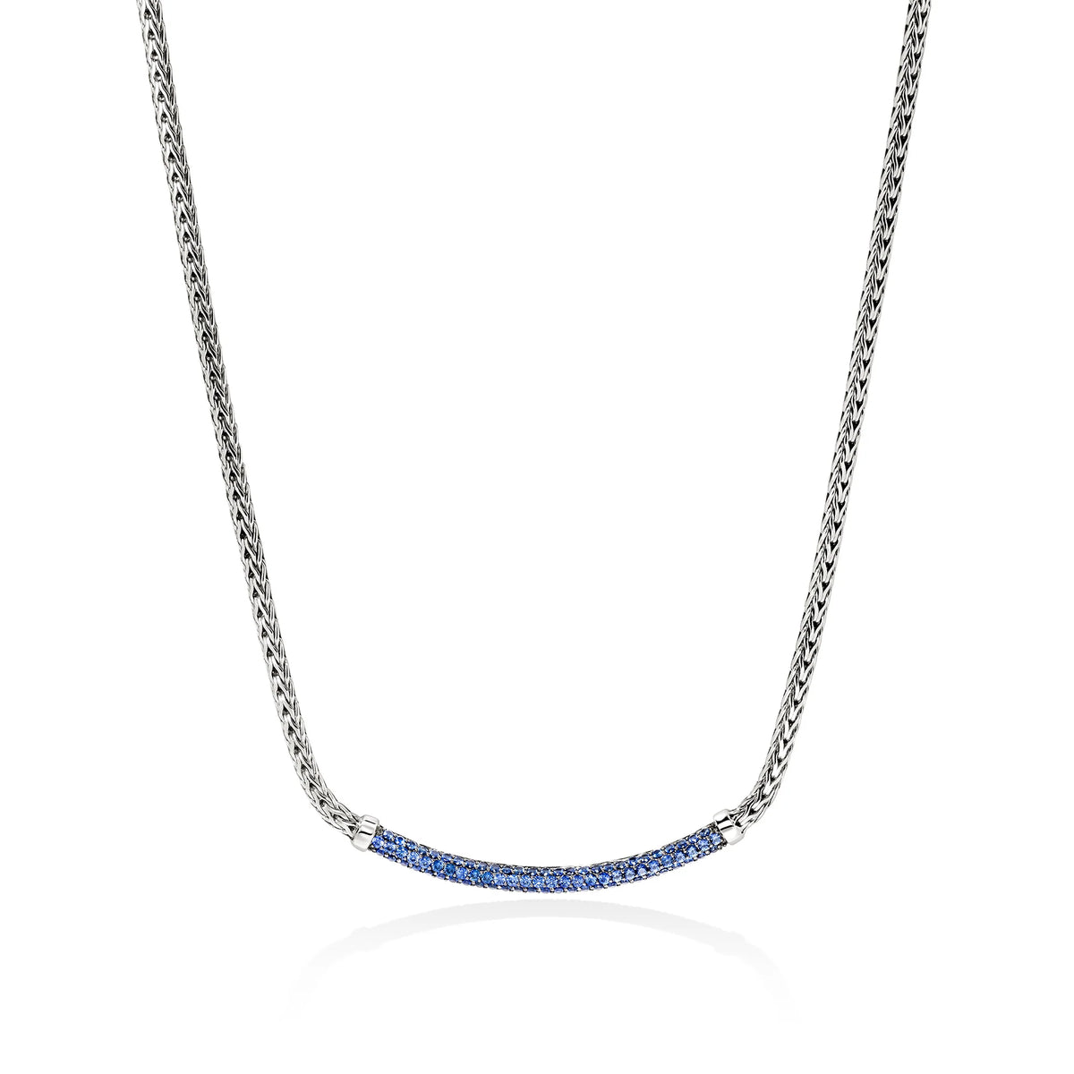 JOHN HARDY ESSENTIALS SILVER 2.5MM MINI CHAIN NECKLACE WITH BLUE SAPPHIRES, SIZE 16-18 ADJUSTABLE