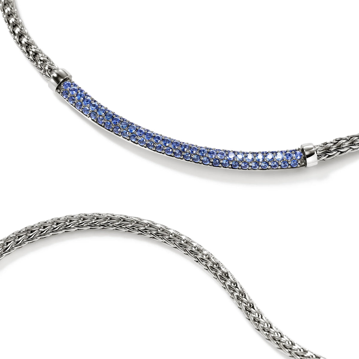 JOHN HARDY ESSENTIALS SILVER 2.5MM MINI CHAIN NECKLACE WITH BLUE SAPPHIRES, SIZE 16-18 ADJUSTABLE