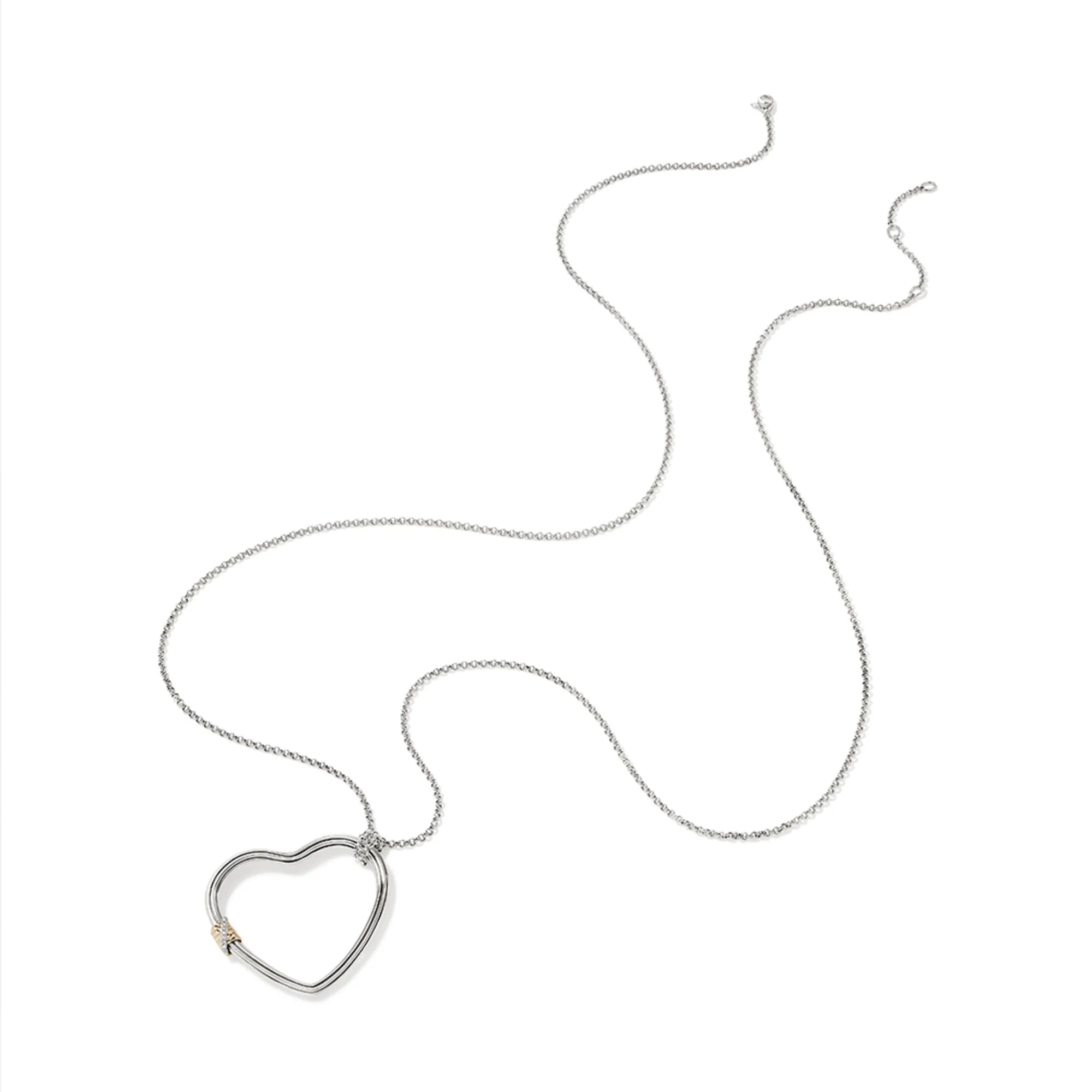 Bamboo Heart Necklace, Gold, Silver, Diamonds