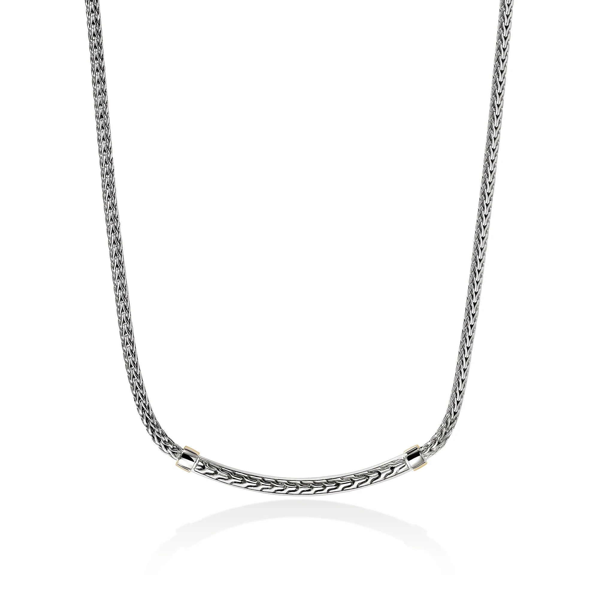 JOHN HARDY ESSENTIAL STERLING SILVER AND 14K YELLOW GOLD PAVE NECKLACE. NATURAL DIAMONDS 0.68CT TW.