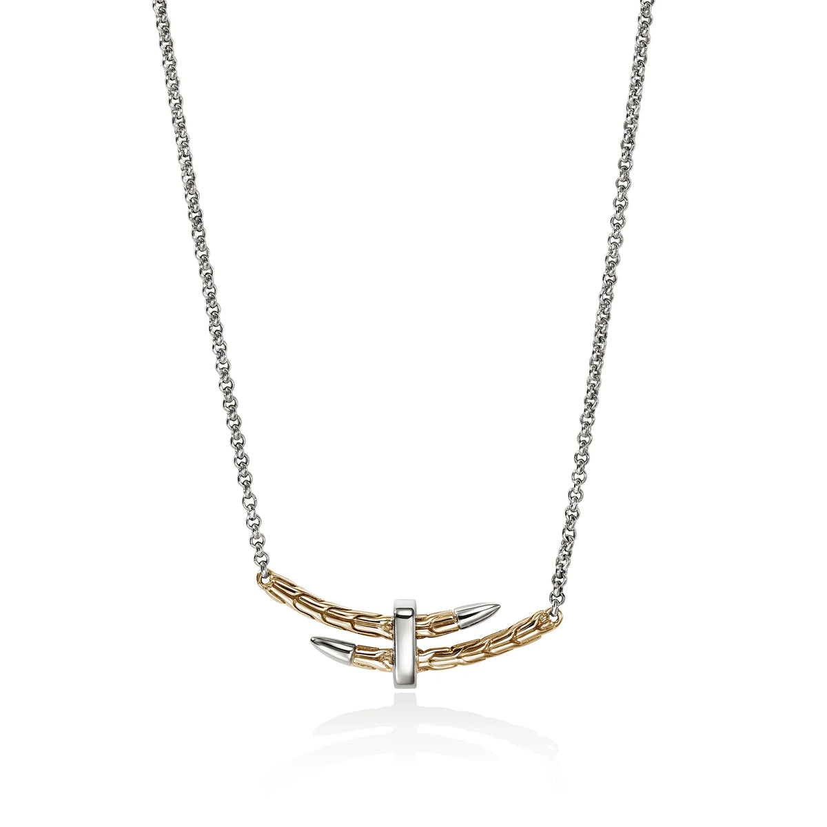 JOHN HARDY SPEAR STATION NECKLACE, GOLD, STERLING SILVER, DIAMONDS